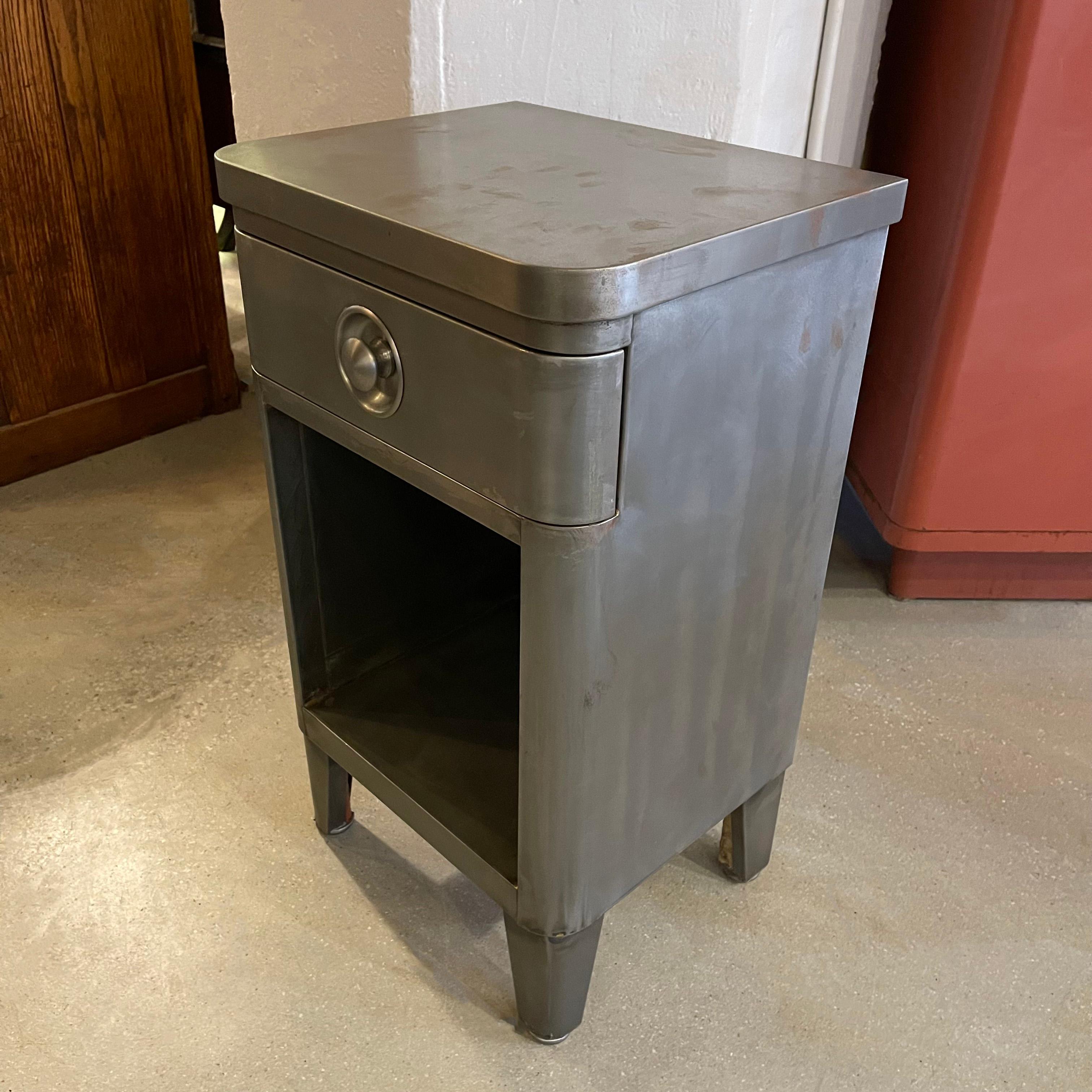 20th Century Norman Bel Geddes Brushed Steel Nightstand End Table For Sale