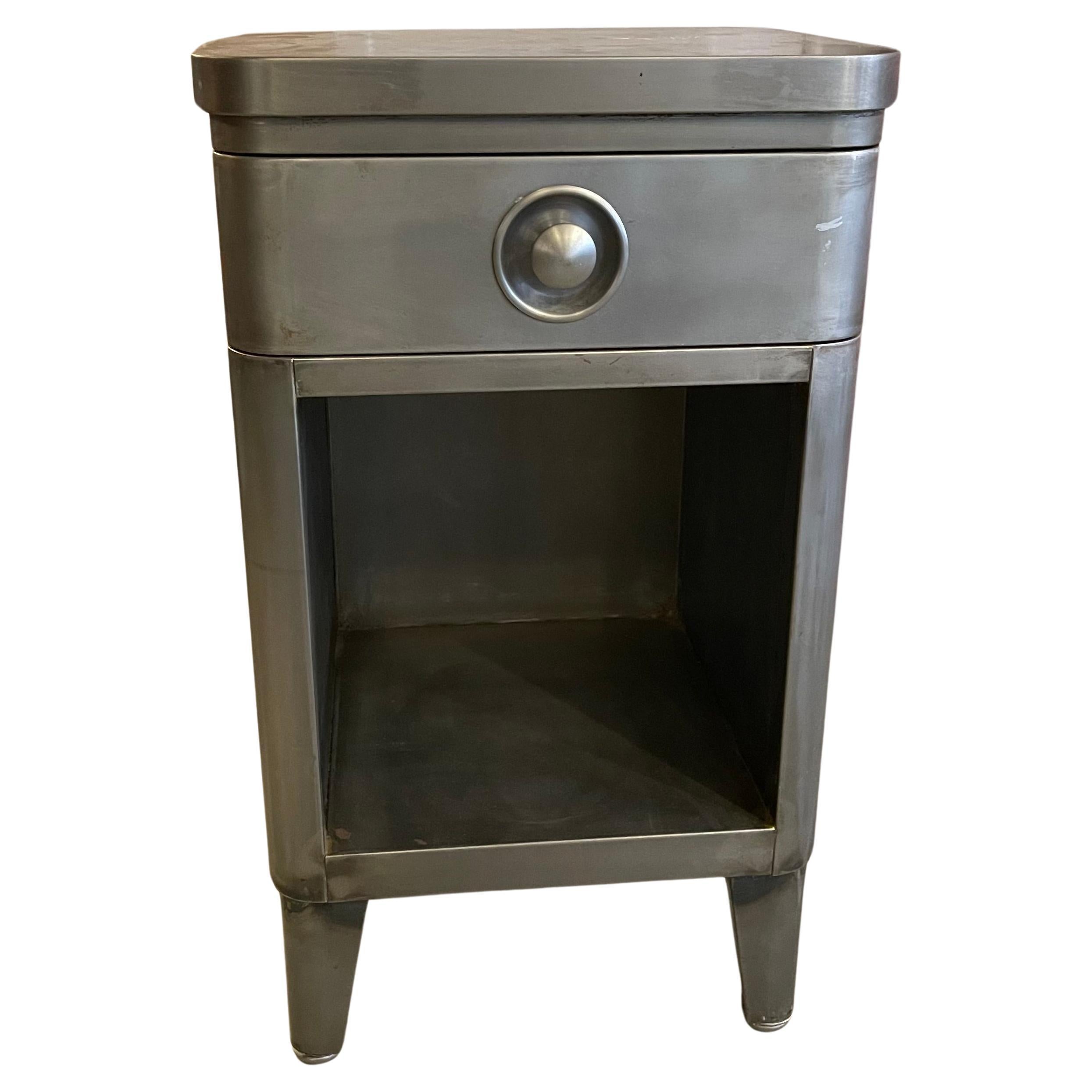 Norman Bel Geddes Brushed Steel Nightstand End Table For Sale