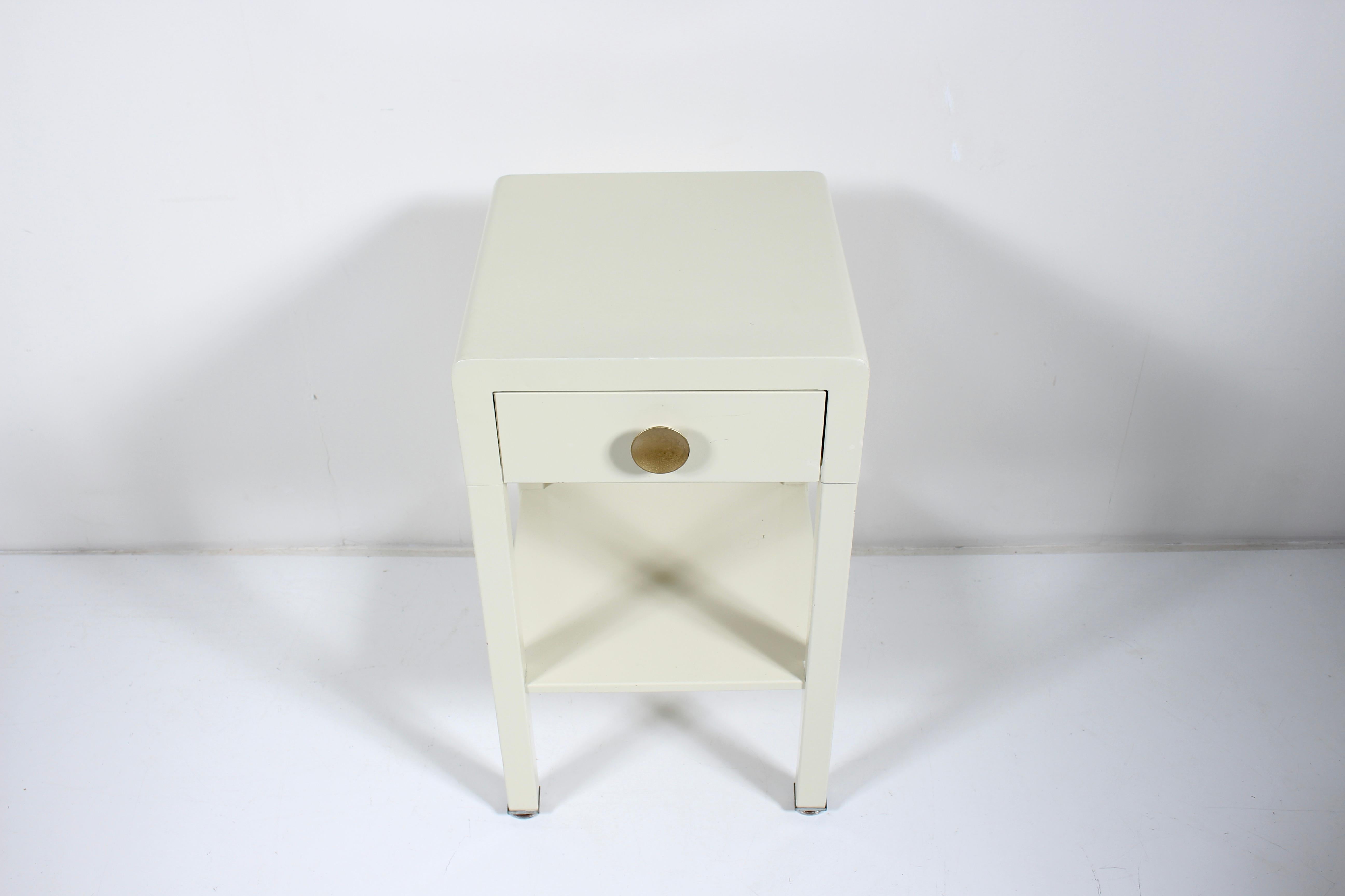 American Norman Bel Geddes for Simmons Off White Enameled Steel Night Stand, 1930's For Sale