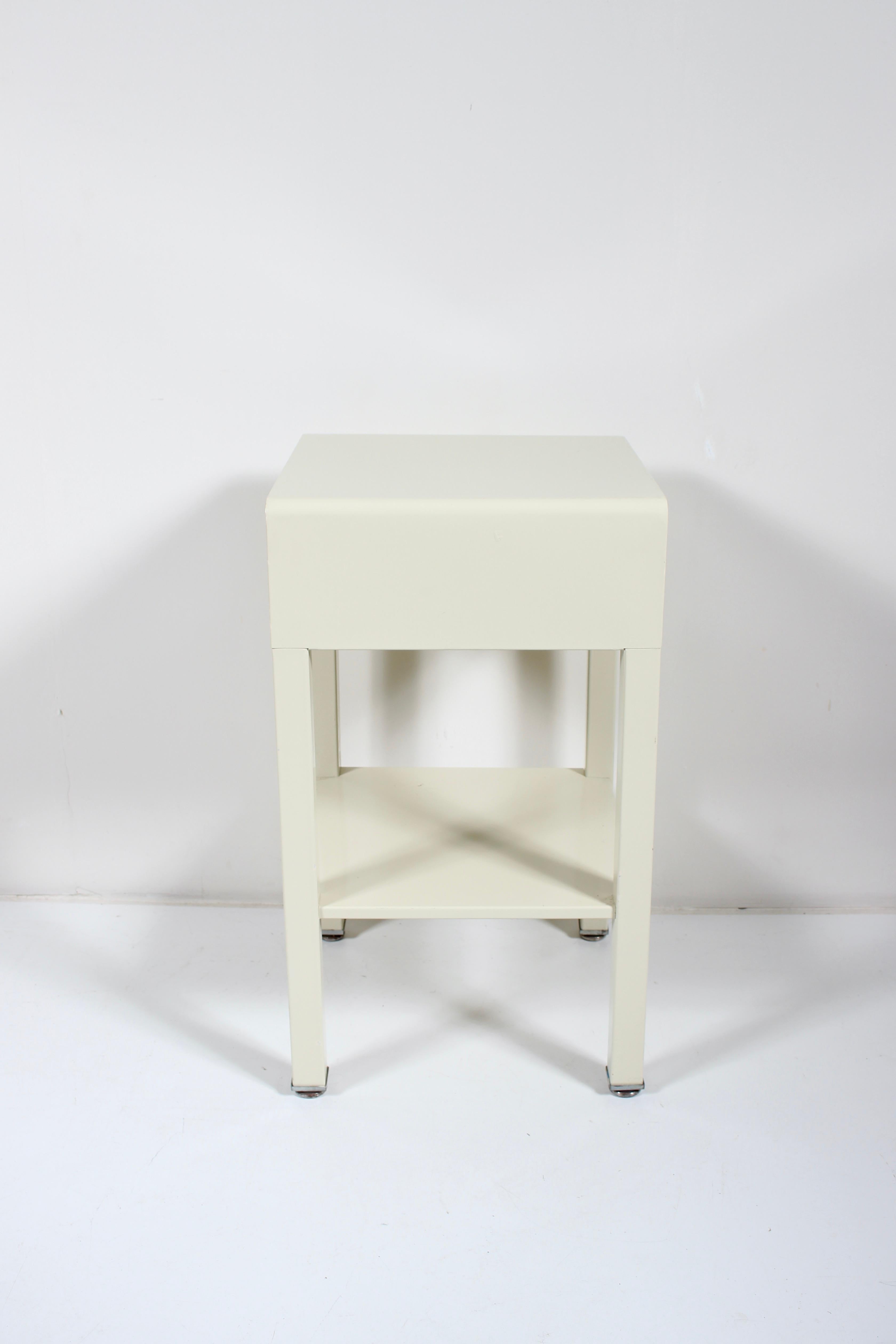 Norman Bel Geddes for Simmons Off White Enameled Steel Night Stand, 1930's In Good Condition For Sale In Bainbridge, NY
