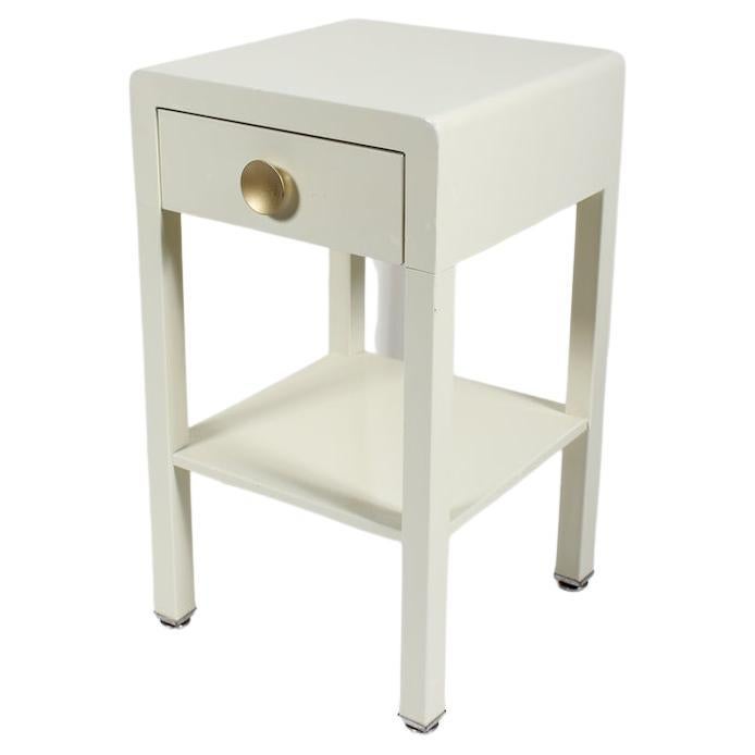 Norman Bel Geddes for Simmons Off White Enameled Steel Night Stand, 1930's