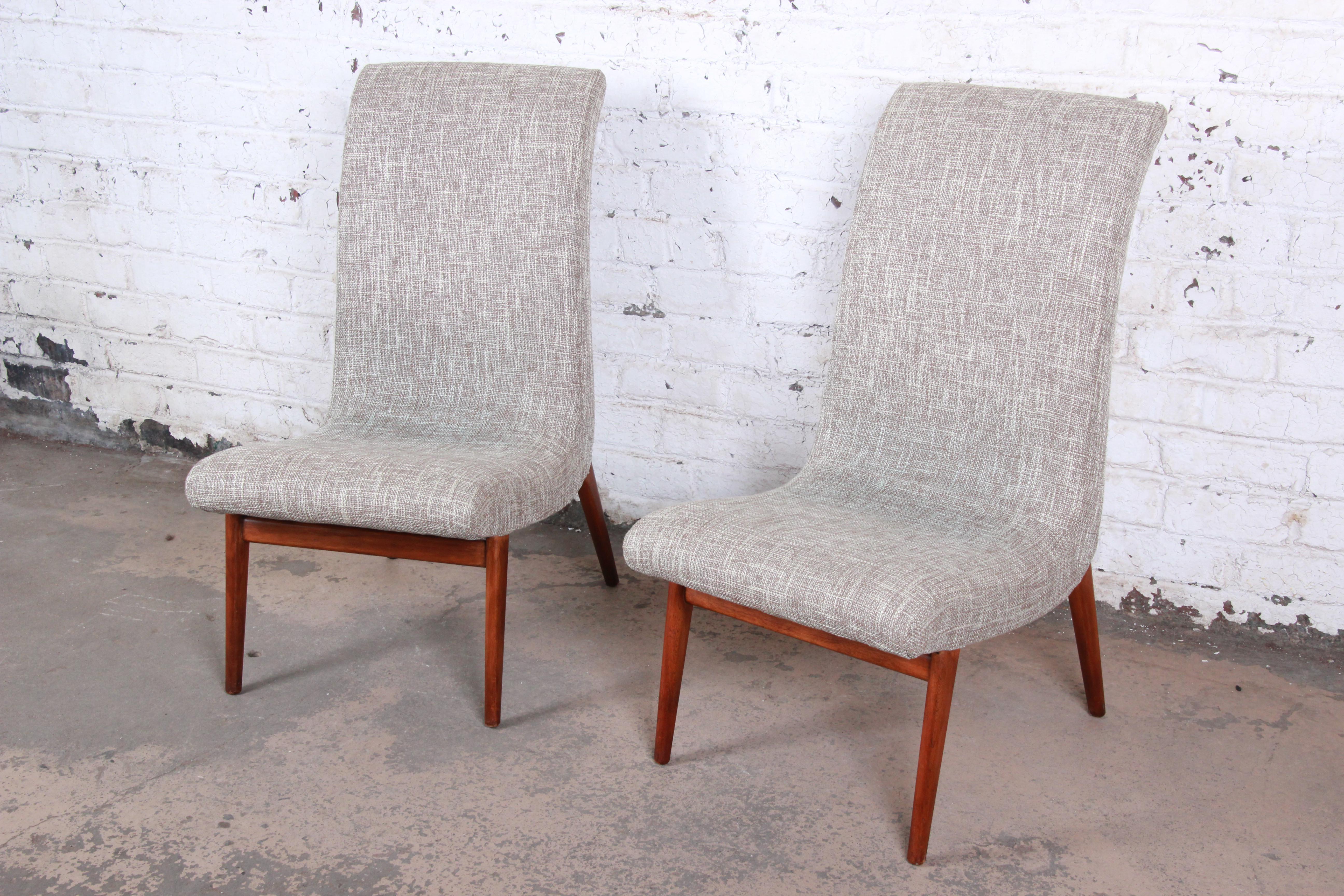 American Norman Bel Geddes Mid-Century Modern Slipper Chairs, Newly Reupholstered