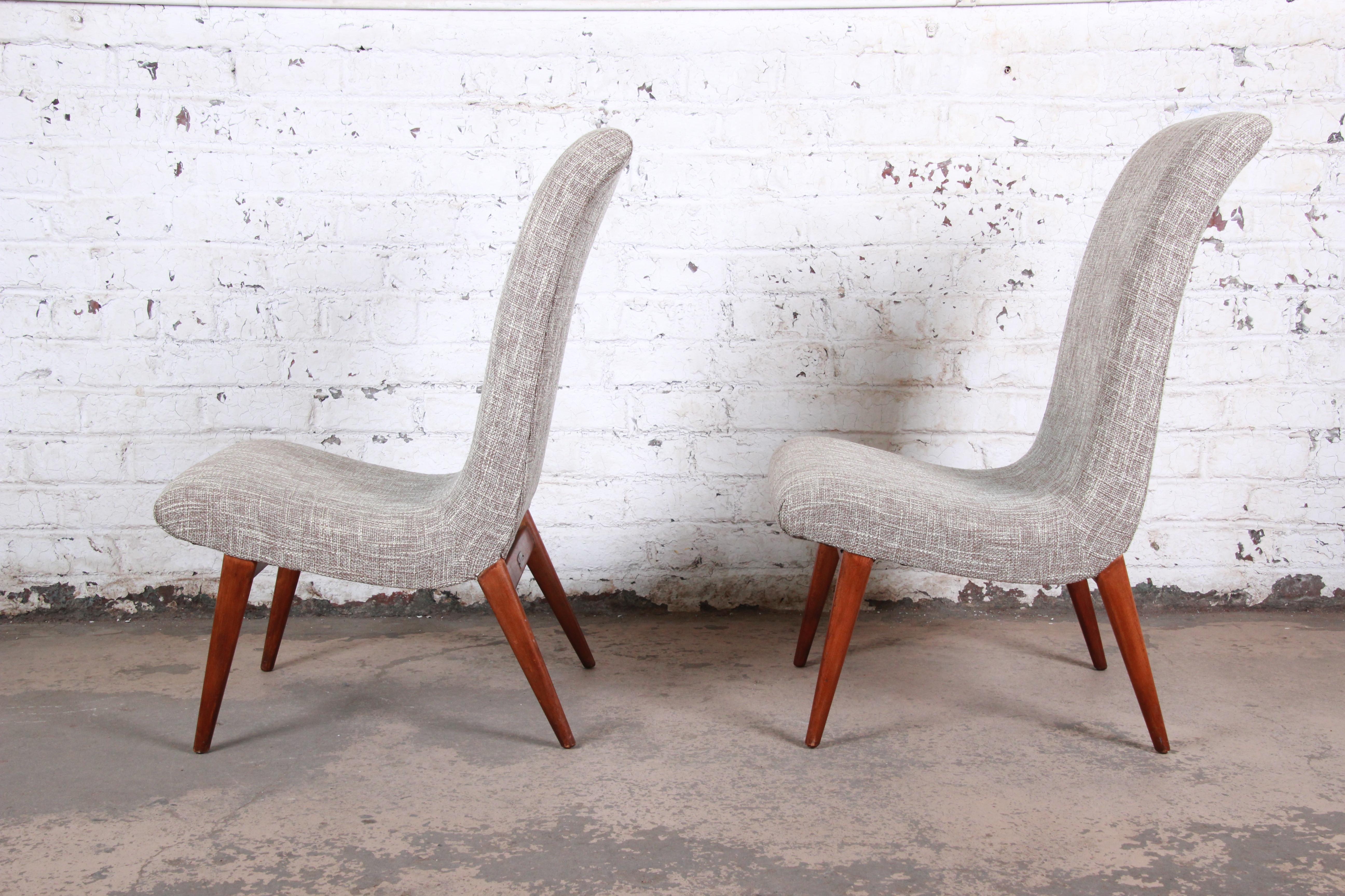 Mid-20th Century Norman Bel Geddes Mid-Century Modern Slipper Chairs, Newly Reupholstered