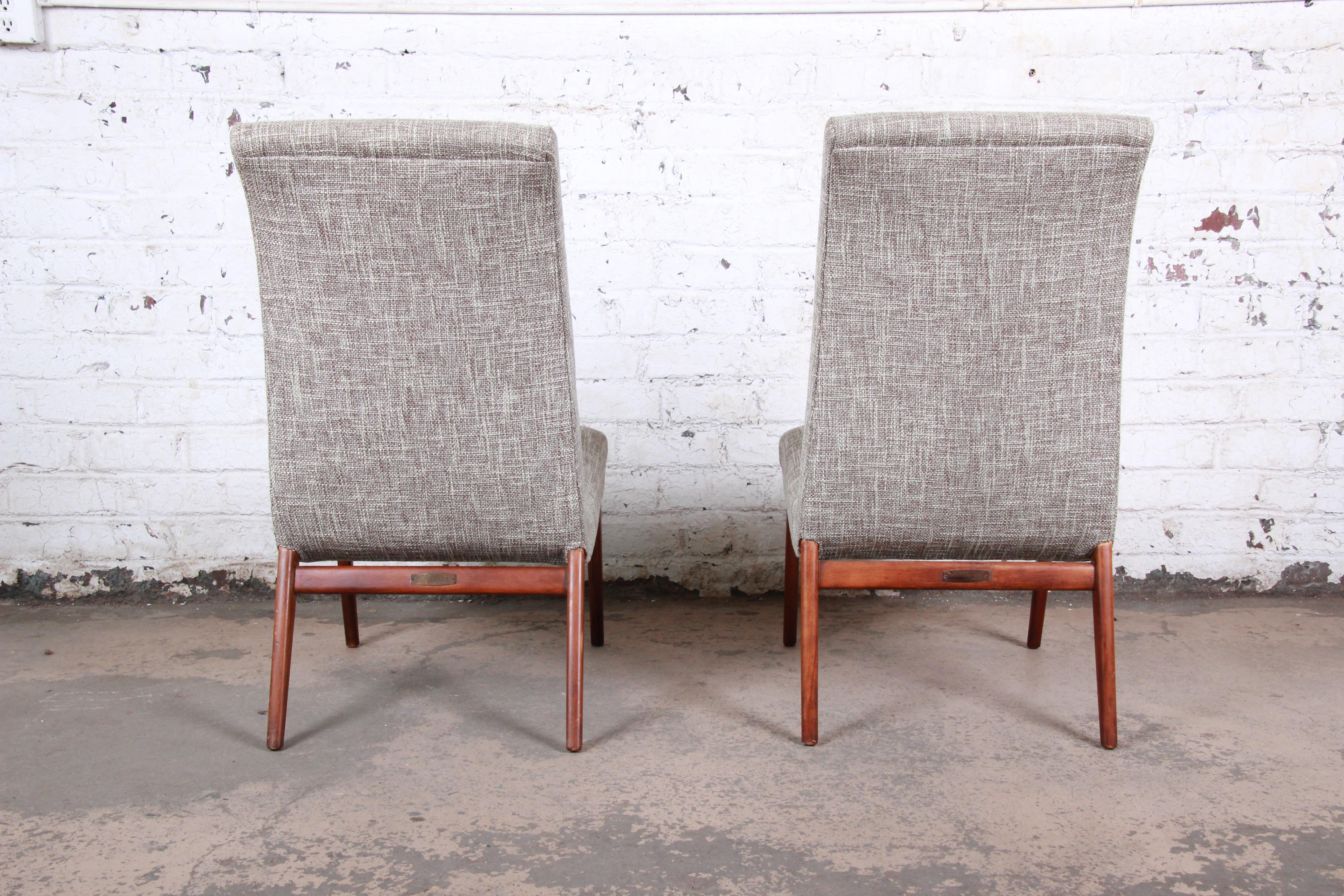 Fabric Norman Bel Geddes Mid-Century Modern Slipper Chairs, Newly Reupholstered