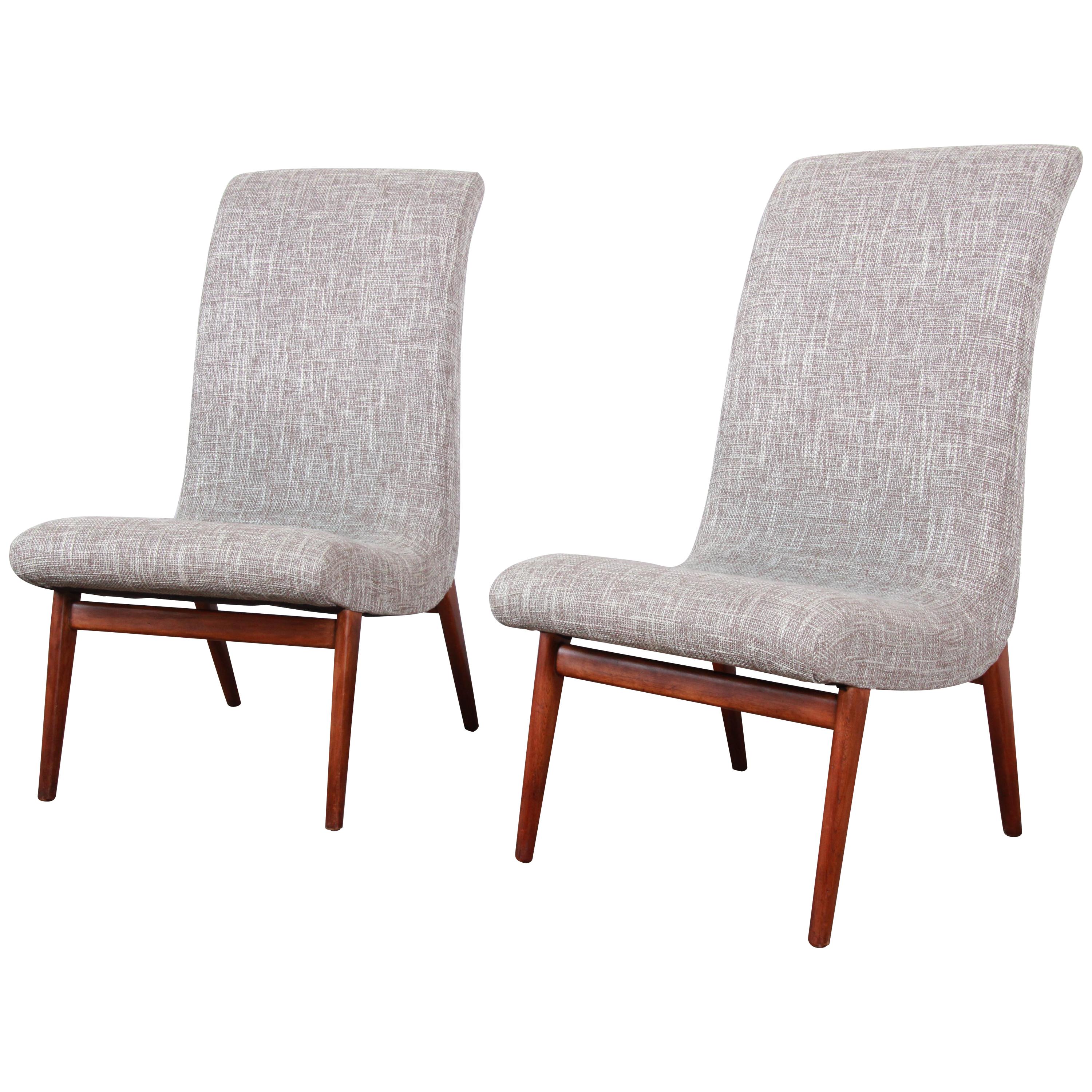 Norman Bel Geddes Mid-Century Modern Slipper Chairs, Newly Reupholstered