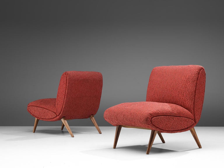 Norman Bel Geddes Pair of Lounge Chairs in Red Textured Upholstery For ...
