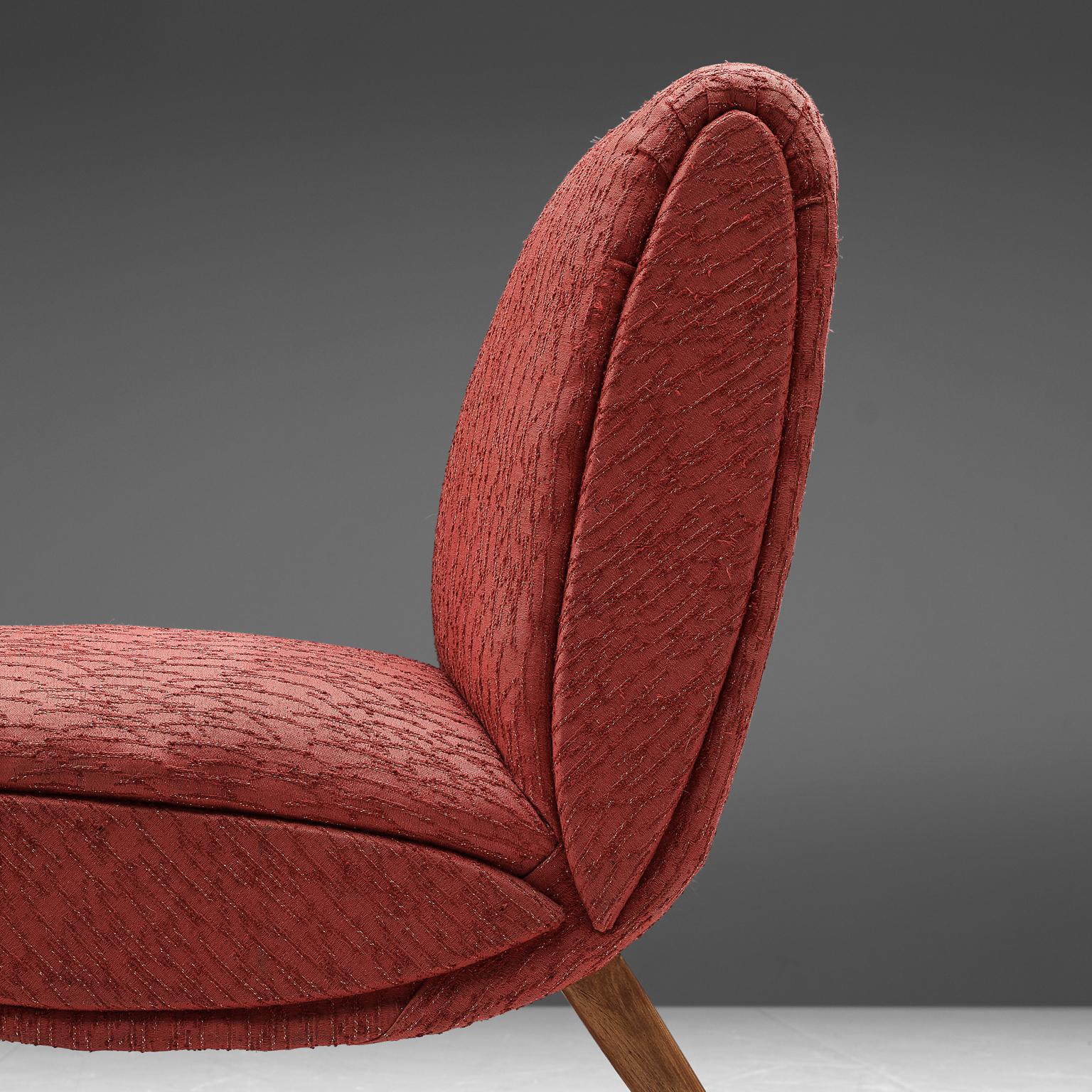 Mid-20th Century Norman Bel Geddes Pair of Lounge Chairs in Red Textured Upholstery 