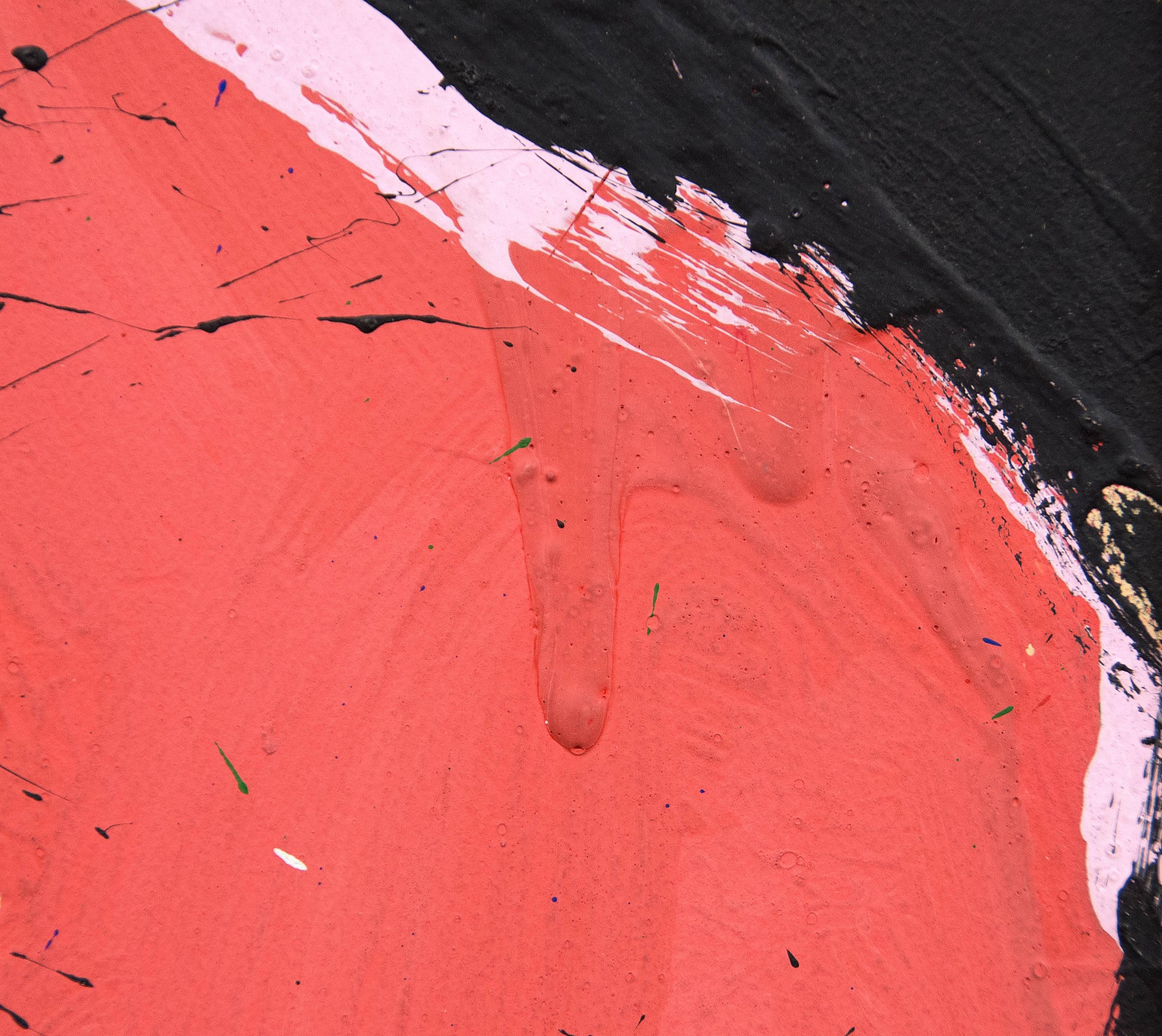 Ein Gemälde von Norman Bluhm. Dieses abstrakte Gemälde ohne Titel, Öl auf Papier auf Karton montiert, ist in den Farben Rot, Blau, Grün, Rosa und Schwarz von dem Nachkriegskünstler Norman Bluhm ausgeführt. Signiert mit Bleistift unten rechts: