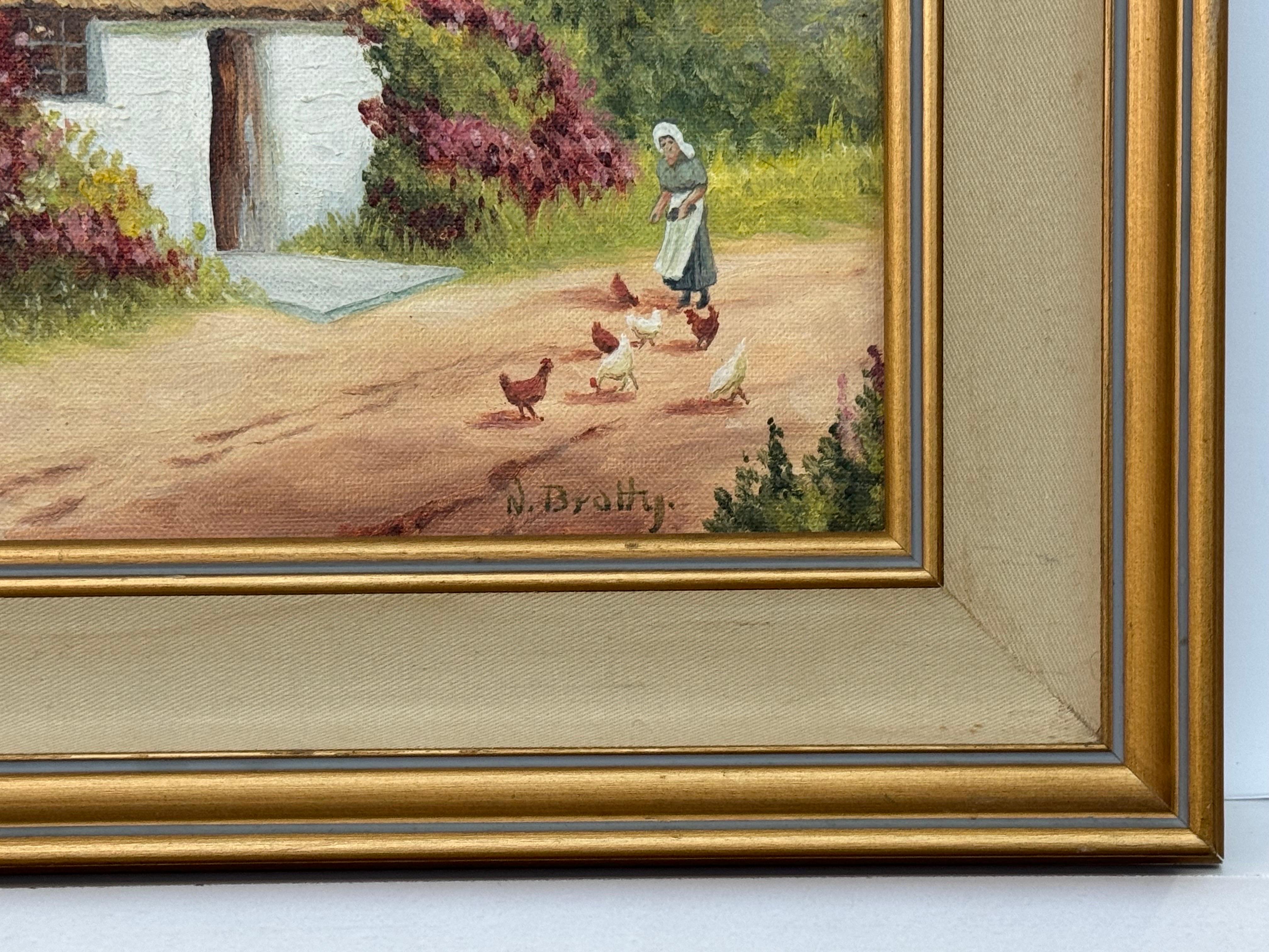 Gîte rural idyllique avec dame nourrissant des poules dans la campagne irlandaise 1