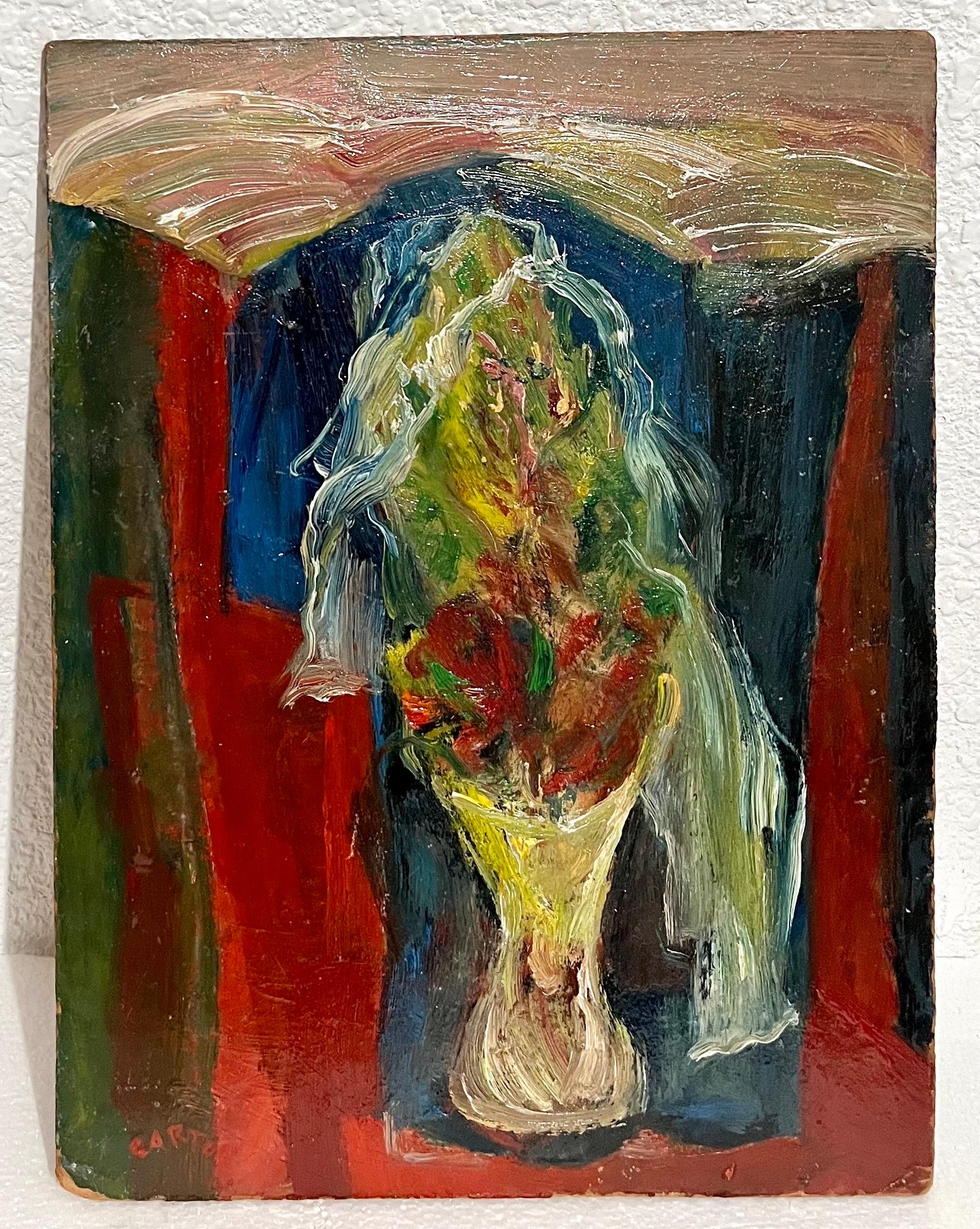 Peinture à l'huile - Fleurs expressionnistes abstraites américaines - Norman Carton - Artiste de la WPA en vente 10
