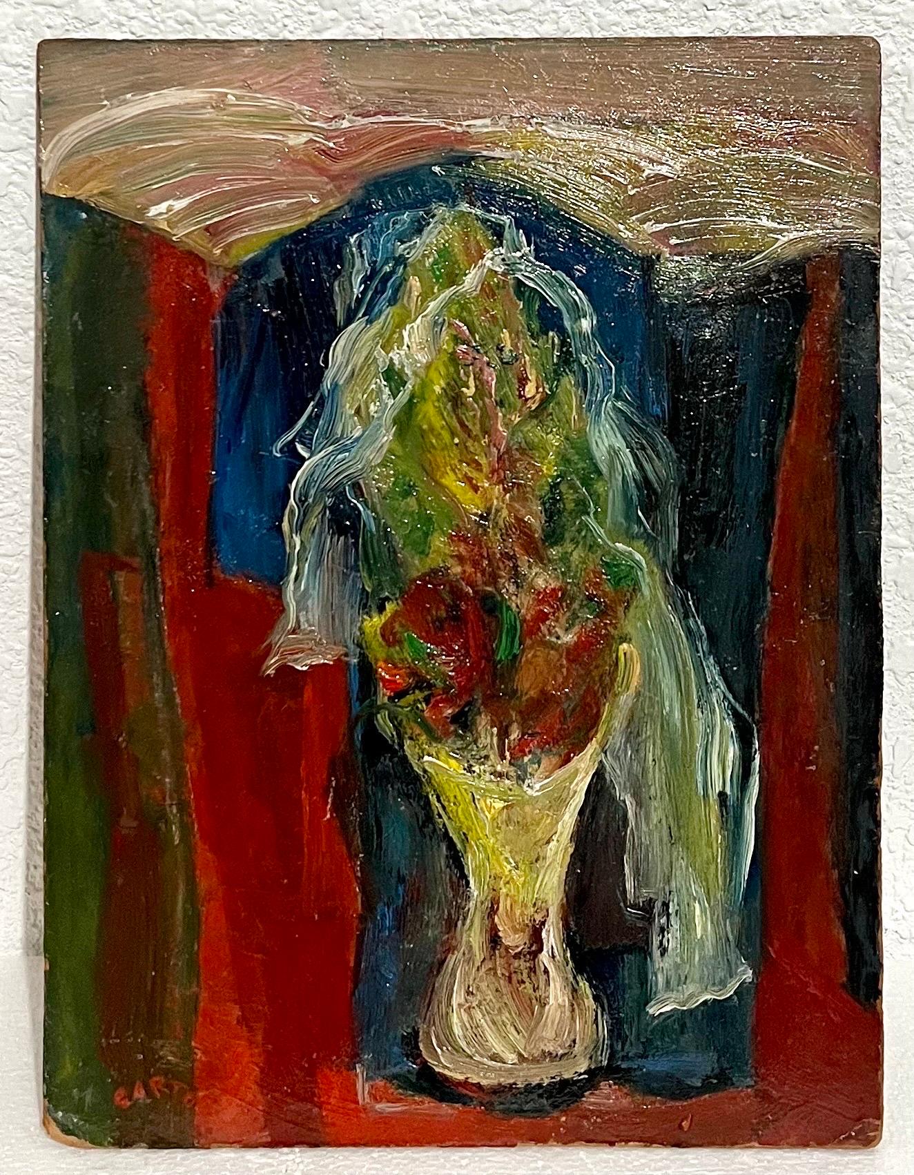 Peinture à l'huile - Fleurs expressionnistes abstraites américaines - Norman Carton - Artiste de la WPA en vente 13