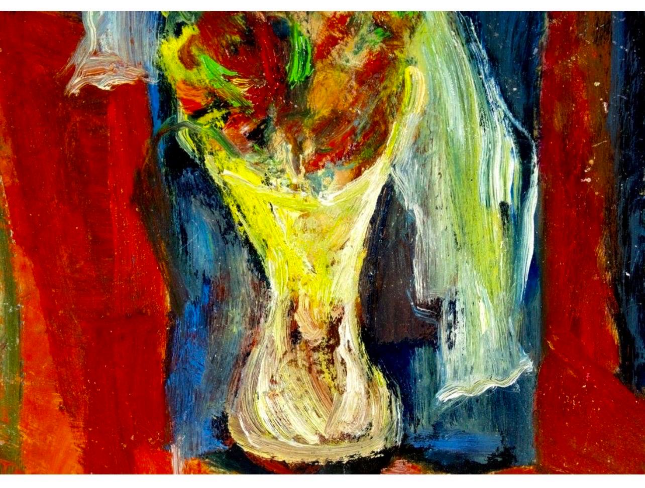 Peinture à l'huile - Fleurs expressionnistes abstraites américaines - Norman Carton - Artiste de la WPA en vente 2
