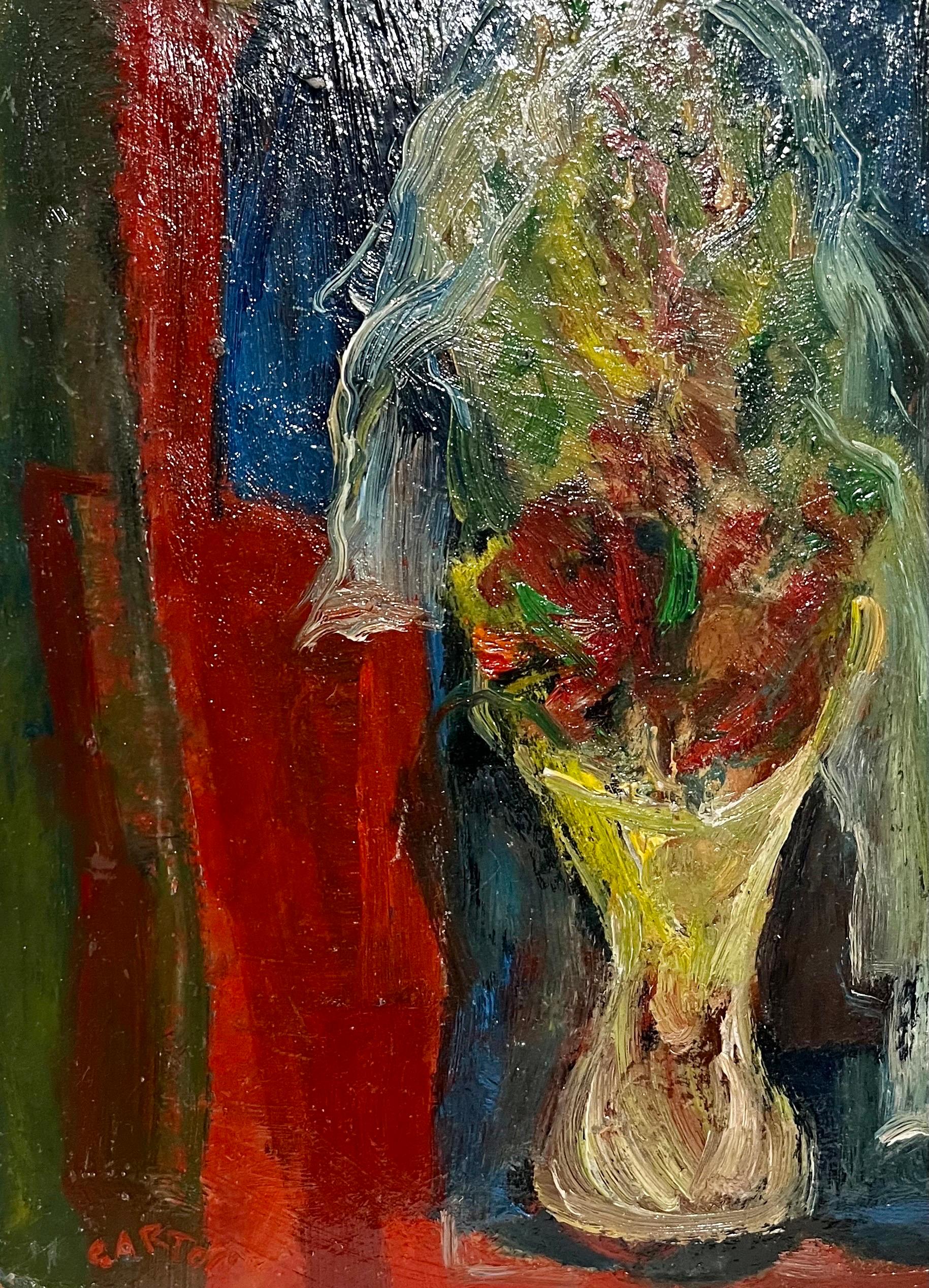 American Abstract Expressionist Flowers Oil Painting Norman Carton WPA Artist For Sale 2
