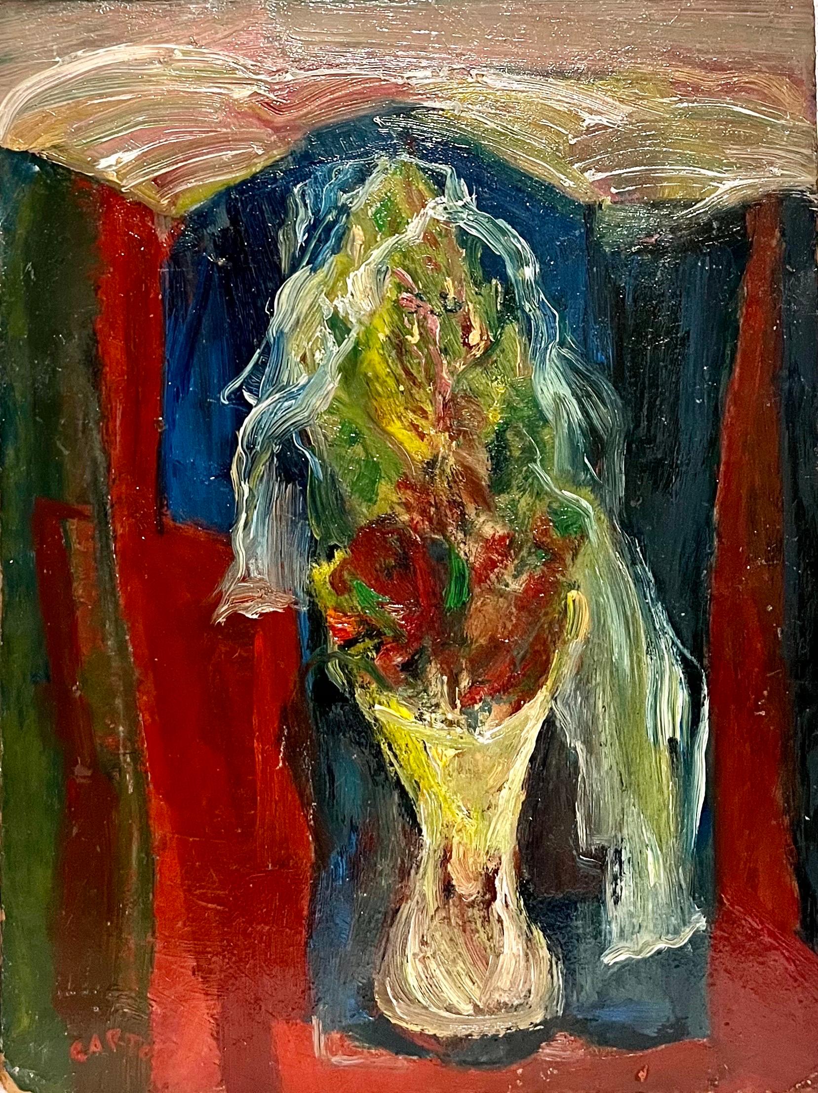 American Abstract Expressionist Flowers Oil Painting Norman Carton WPA Artist