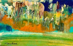 American Vivid Abstract Expressionist Art Oil Painting Norman Carton, WPA Artist