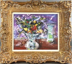 Ancienne Nature Morte Impressionniste Américaine Cadre Fantaisie en Bois Doré Peinture Signée