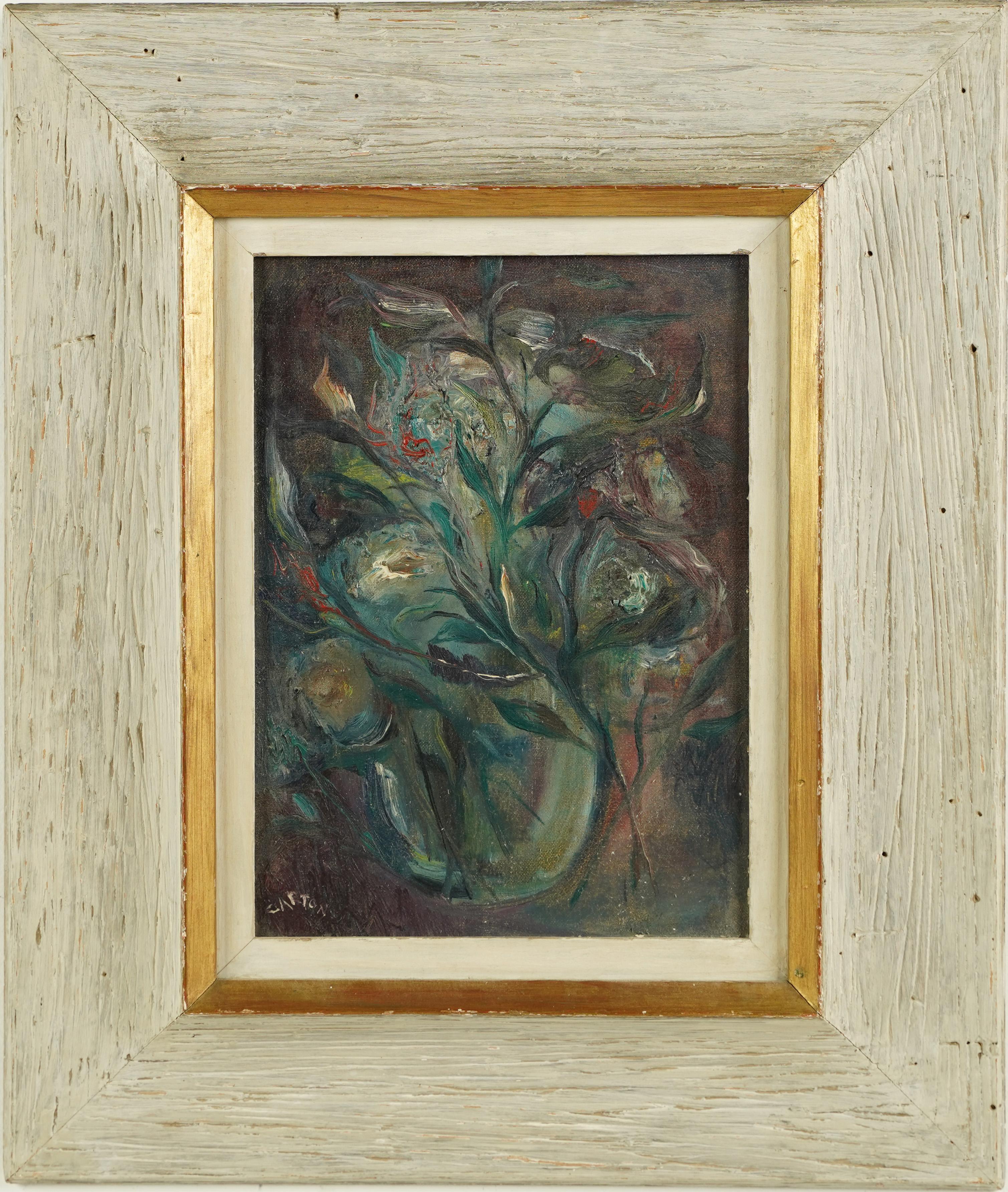 Norman Carton Abstract Painting -  Antique American Signed Modernist Framed Flower Still Life Oil Painting