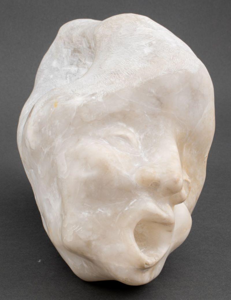 Norman Carton (Ukrainian/American, 1908 - 1980) marble statue sculpture depicting a grotesque face shouting, apparently unsigned. 8