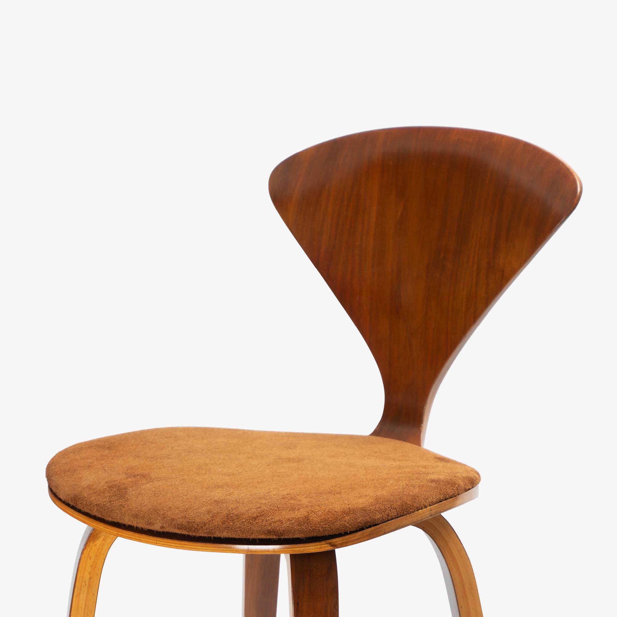Norman Cherner Barstools in Walnut & Italian Suede, Set of 3 For Sale 4