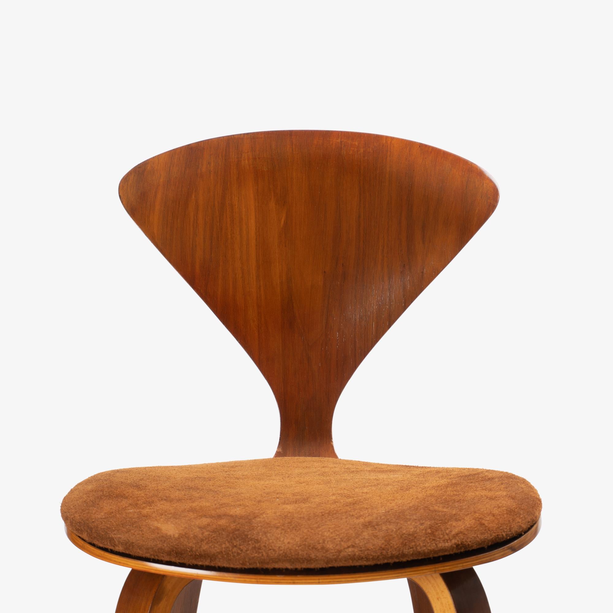 Norman Cherner Barstools in Walnut & Italian Suede, Set of 3 For Sale 5