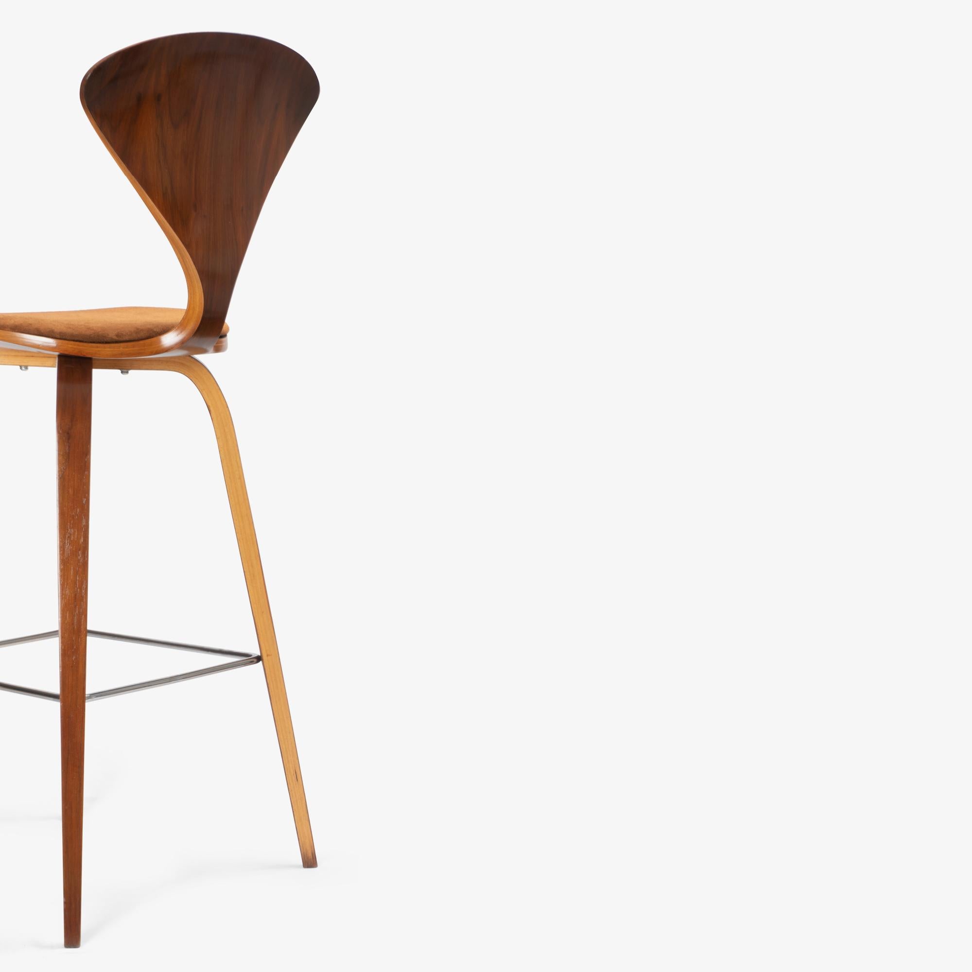 Norman Cherner Barstools in Walnut & Italian Suede, Set of 3 For Sale 8