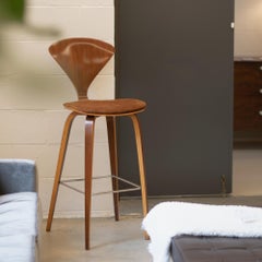 Norman Cherner Barstools in Walnut & Italian Suede, Set of 3