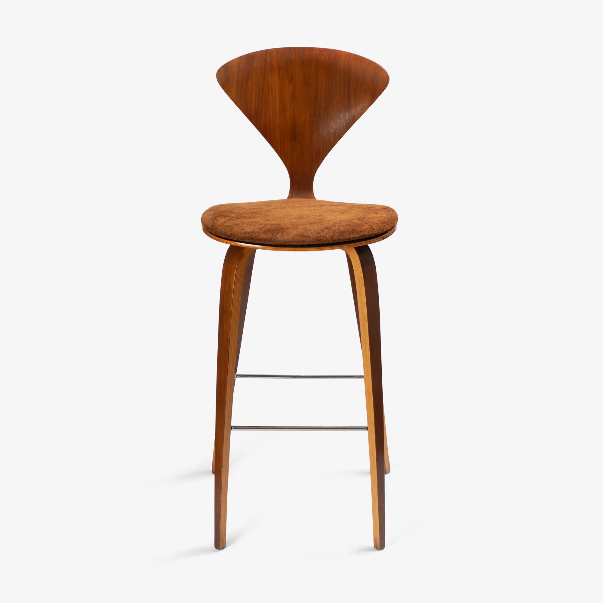 American Norman Cherner Barstools in Walnut & Italian Suede, Set of 3 For Sale