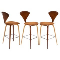 Norman Cherner Barstools in Walnut & Italian Suede, Set of 3
