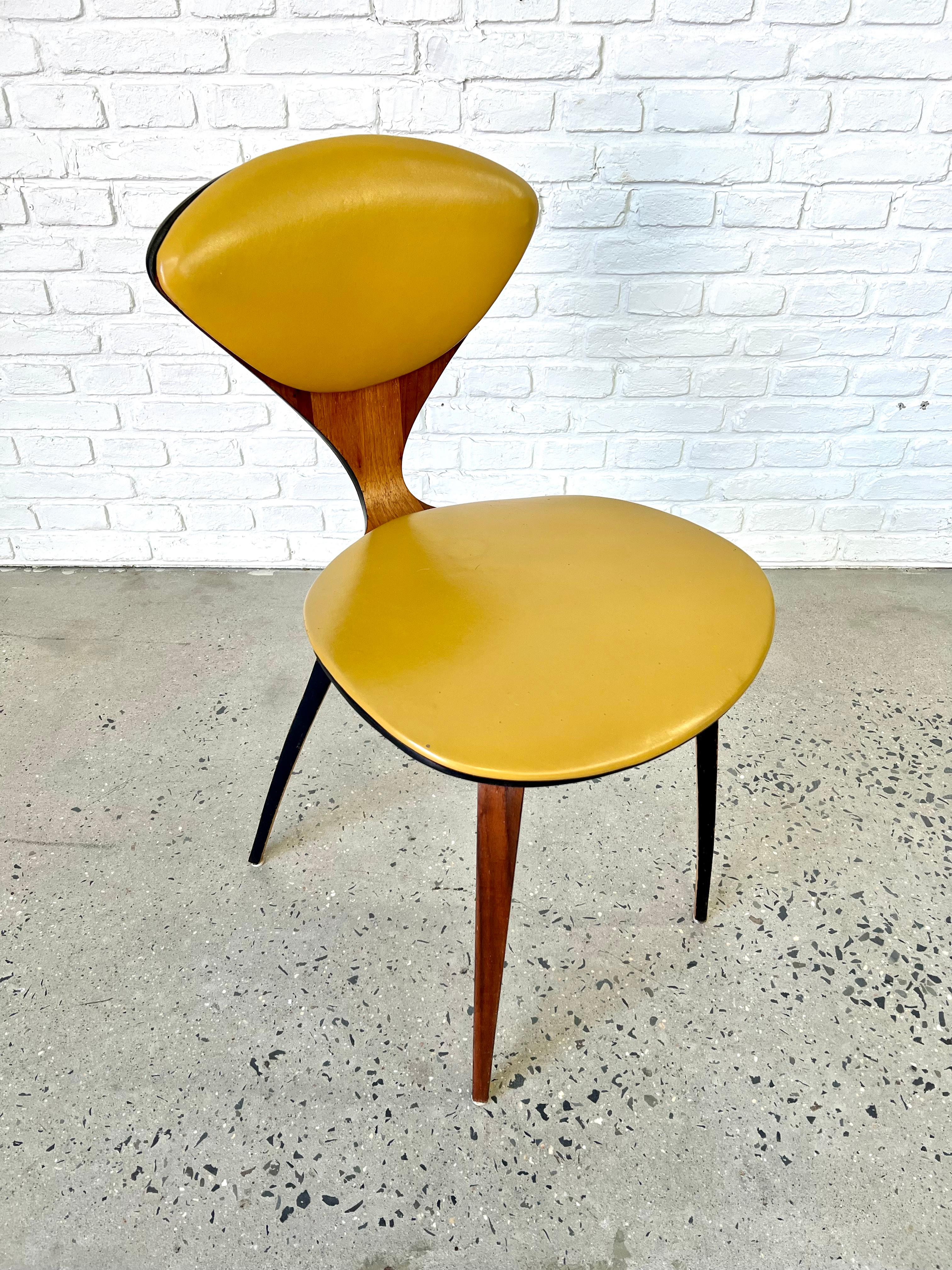 American Norman Cherner for Plycraft Bentwood chair with Yellow Vinyl cushion 1960s For Sale