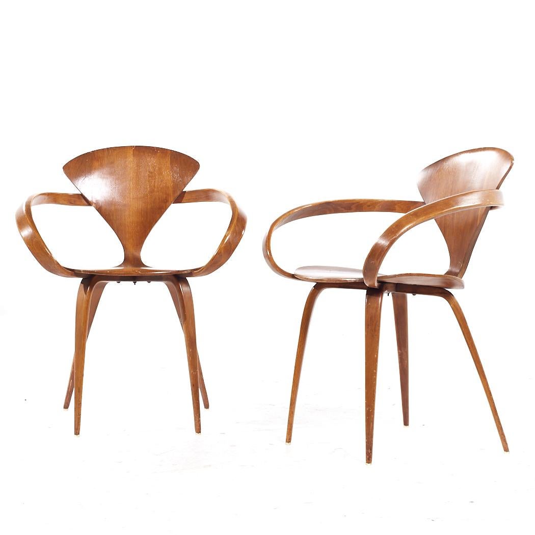Mid-Century Modern Norman Cherner for Plycraft Mid Century Arm Chairs - Pair For Sale