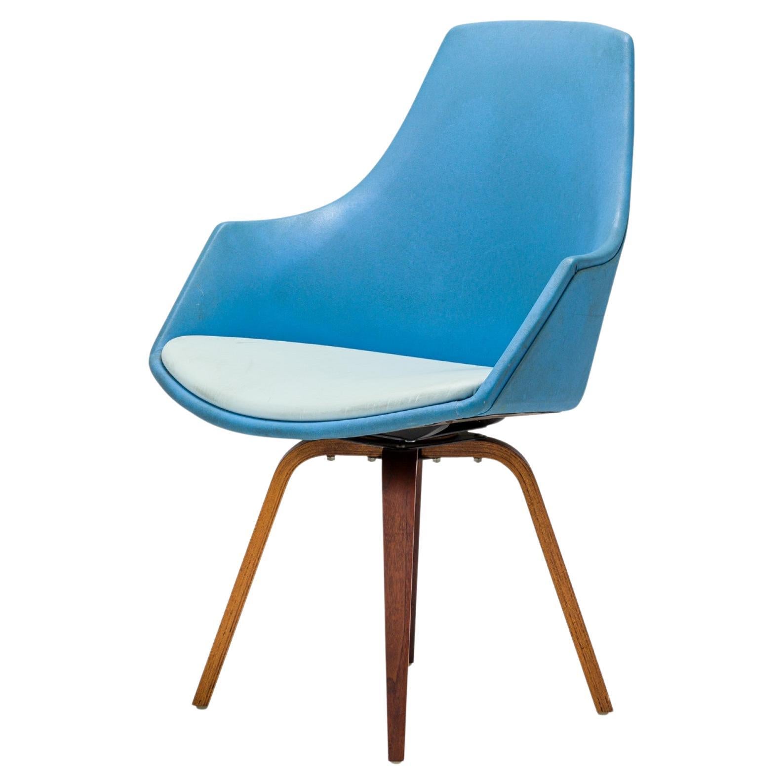 Norman Cherner for Plycraft Swivel Blue Vinyl Desk Chair For Sale