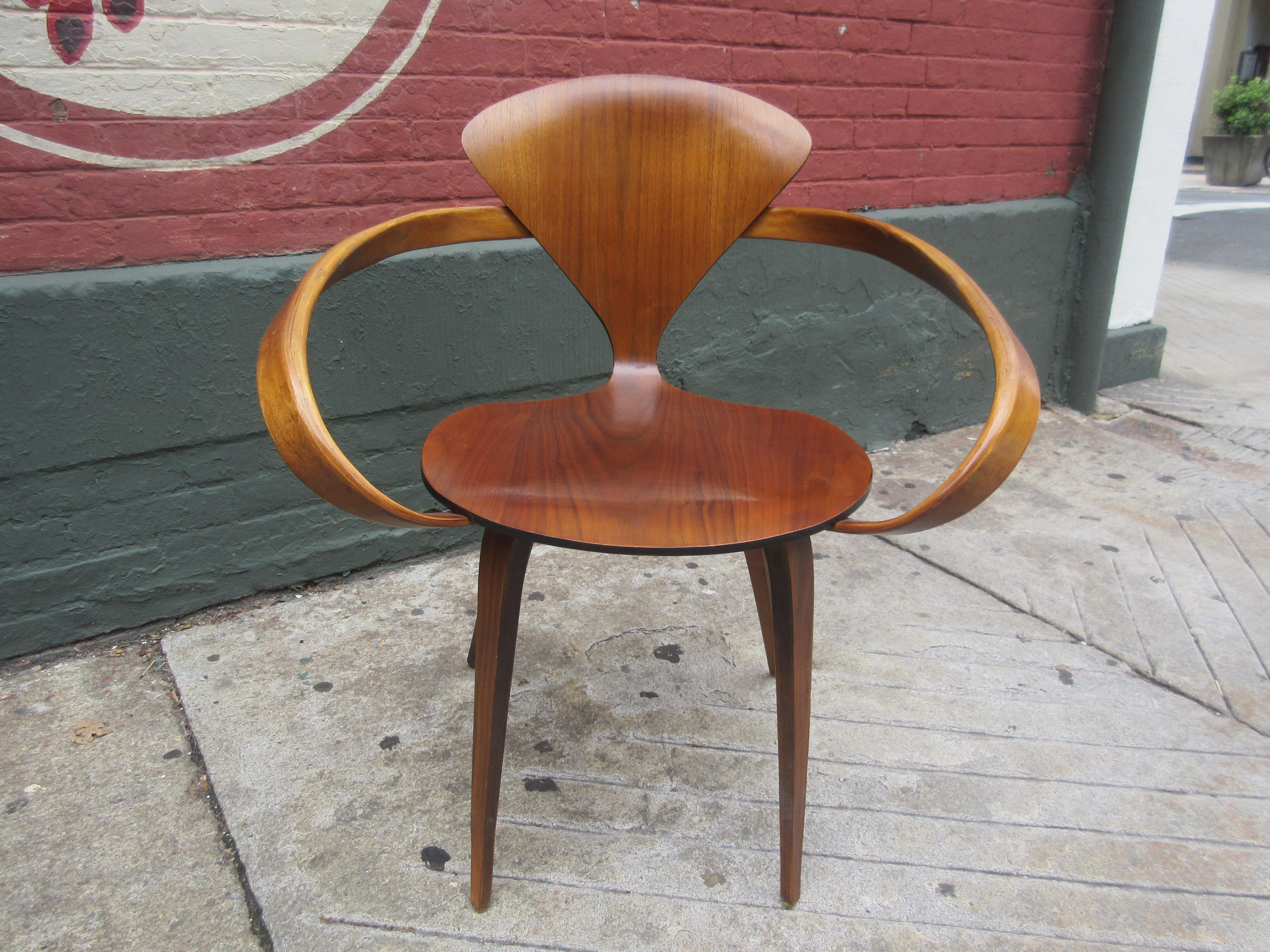 Norman Cherner for Plycraft walnut armchair with label. Designed in 1957.
