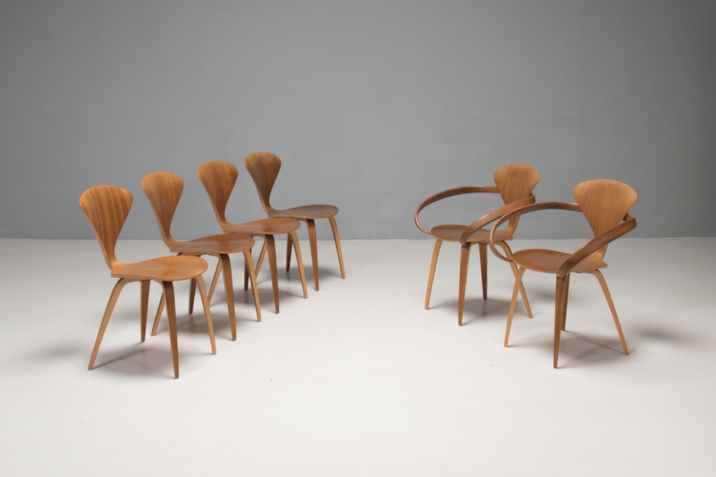 American Norman Cherner Natural Walnut Dining Chairs, Set of 6, 2013