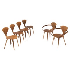 Norman Cherner Natural Walnut Dining Chairs, Set of 6, 2013