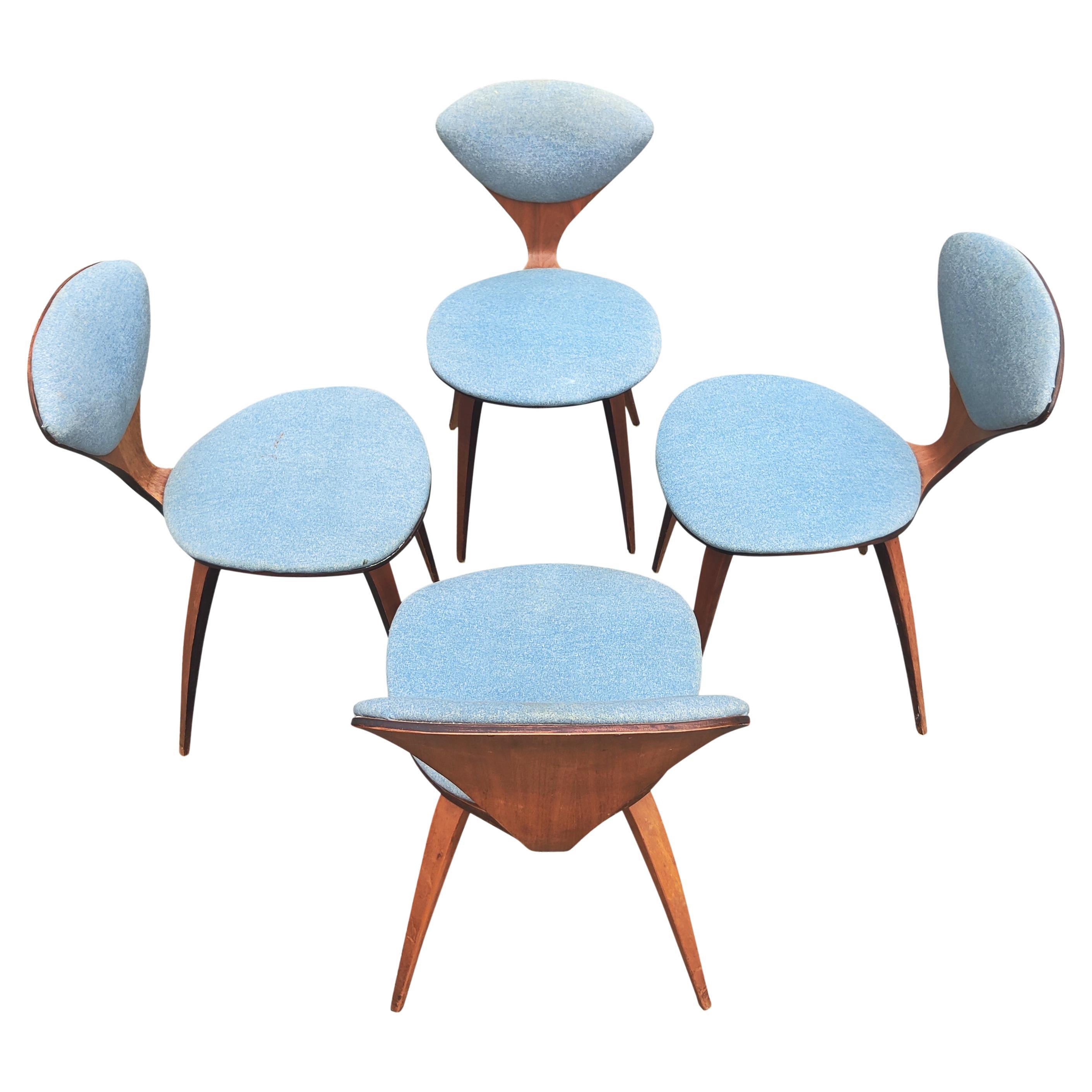 Norman Cherner Plycraft 1965 Walnut Upholstery Set, Four '4' chairs MCM Classic