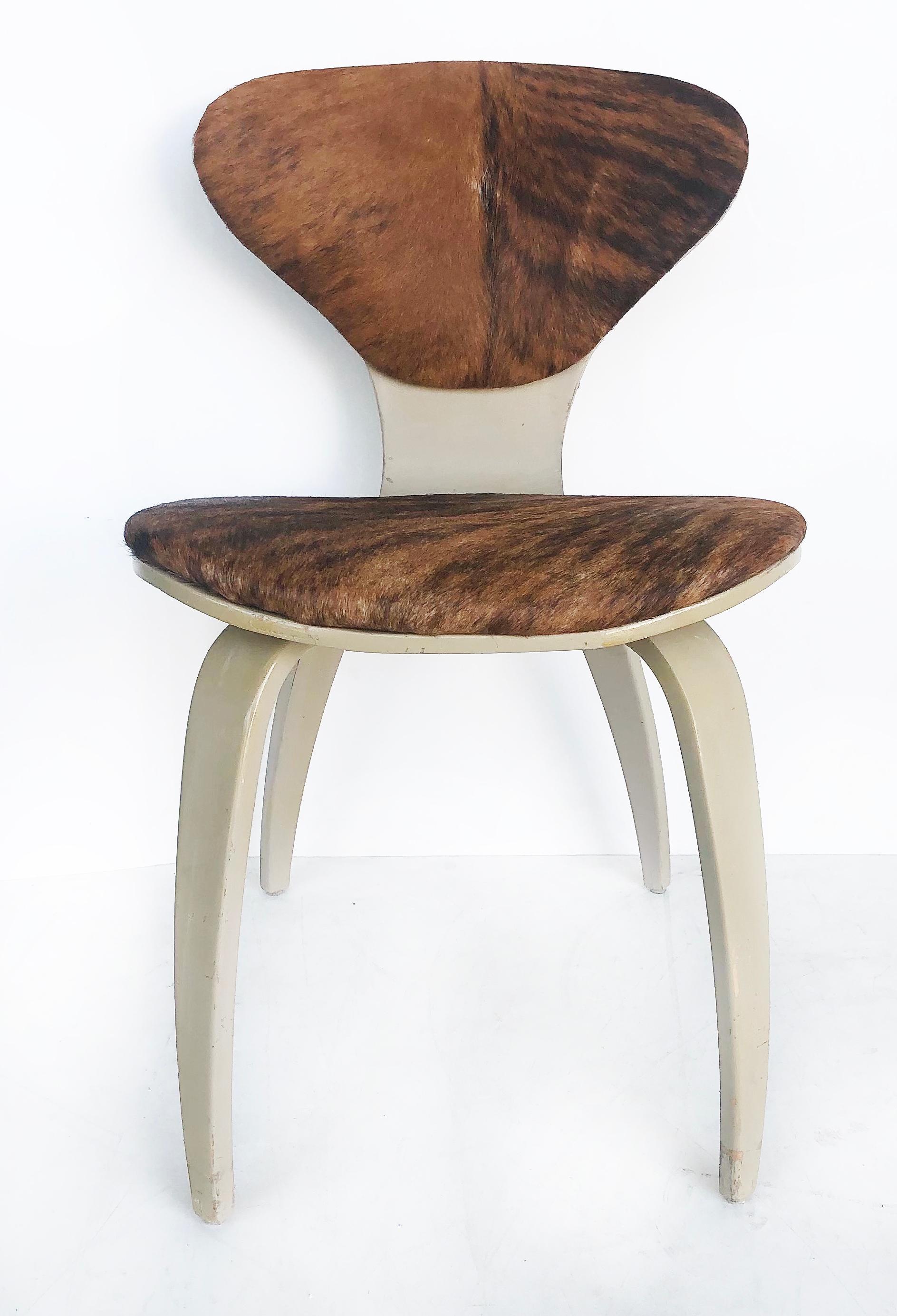Mid-Century Modern Norman Cherner Plycraft Chair Upholstered in Cowhide and Painted