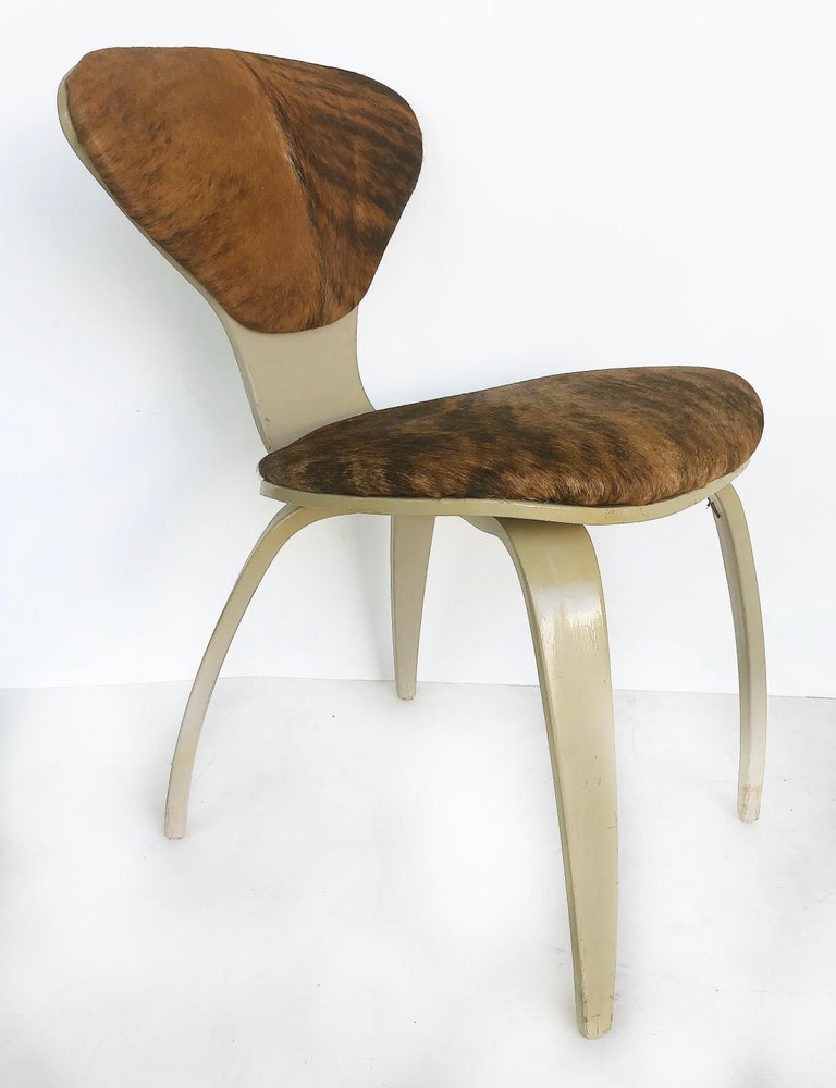 American Norman Cherner Plycraft Chair Upholstered in Cowhide and Painted For Sale