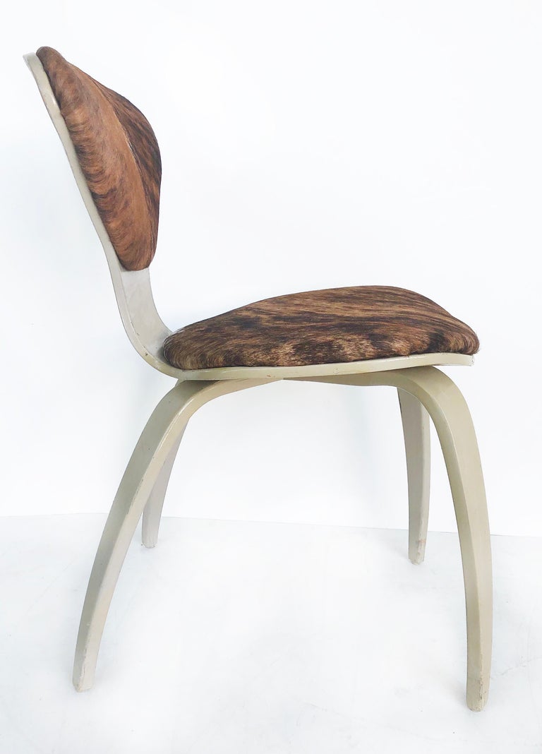 Laminated Norman Cherner Plycraft Chair Upholstered in Cowhide and Painted For Sale