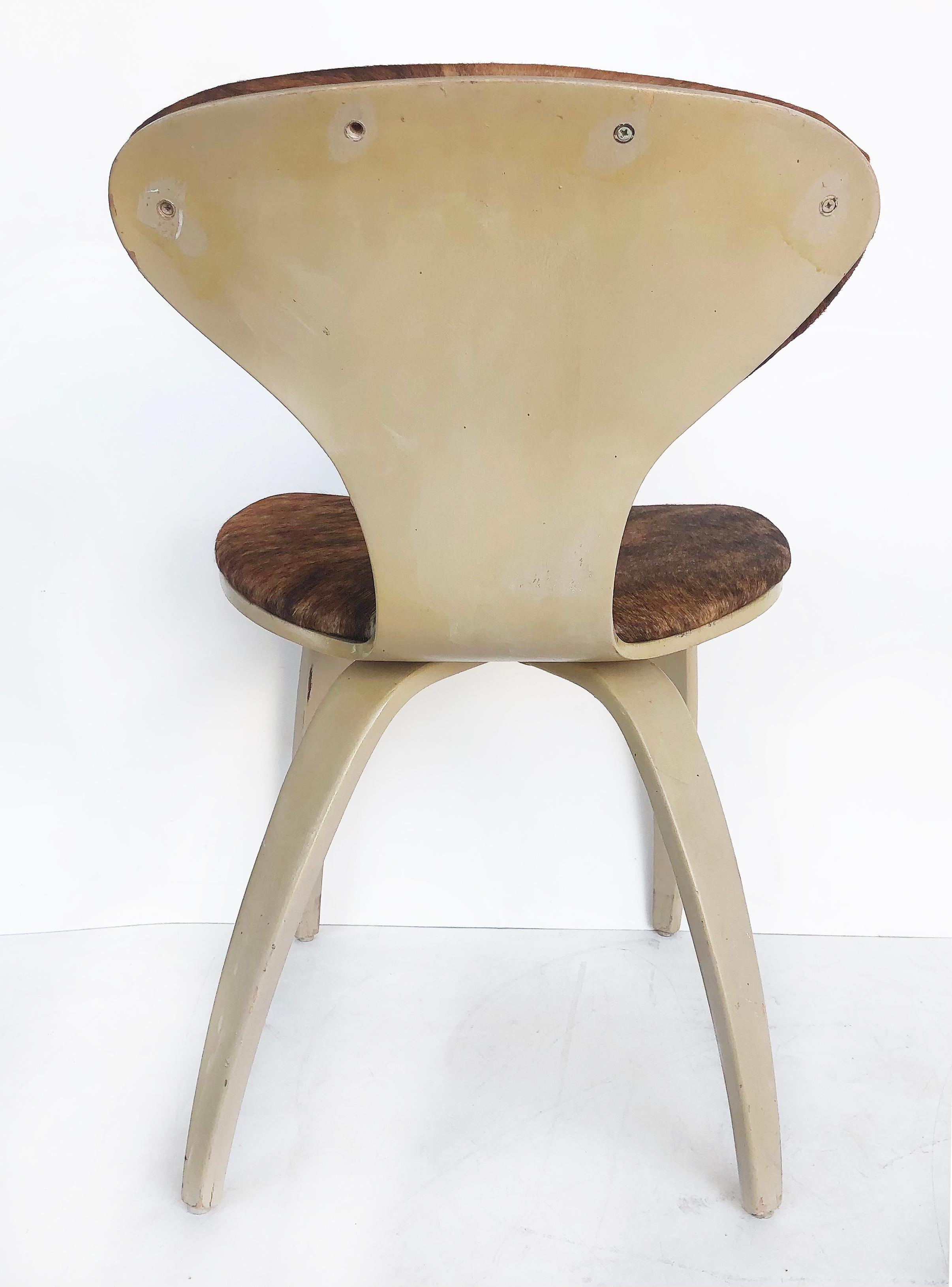 20th Century Norman Cherner Plycraft Chair Upholstered in Cowhide and Painted