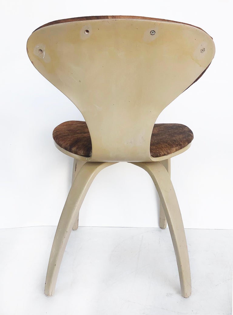 20th Century Norman Cherner Plycraft Chair Upholstered in Cowhide and Painted For Sale