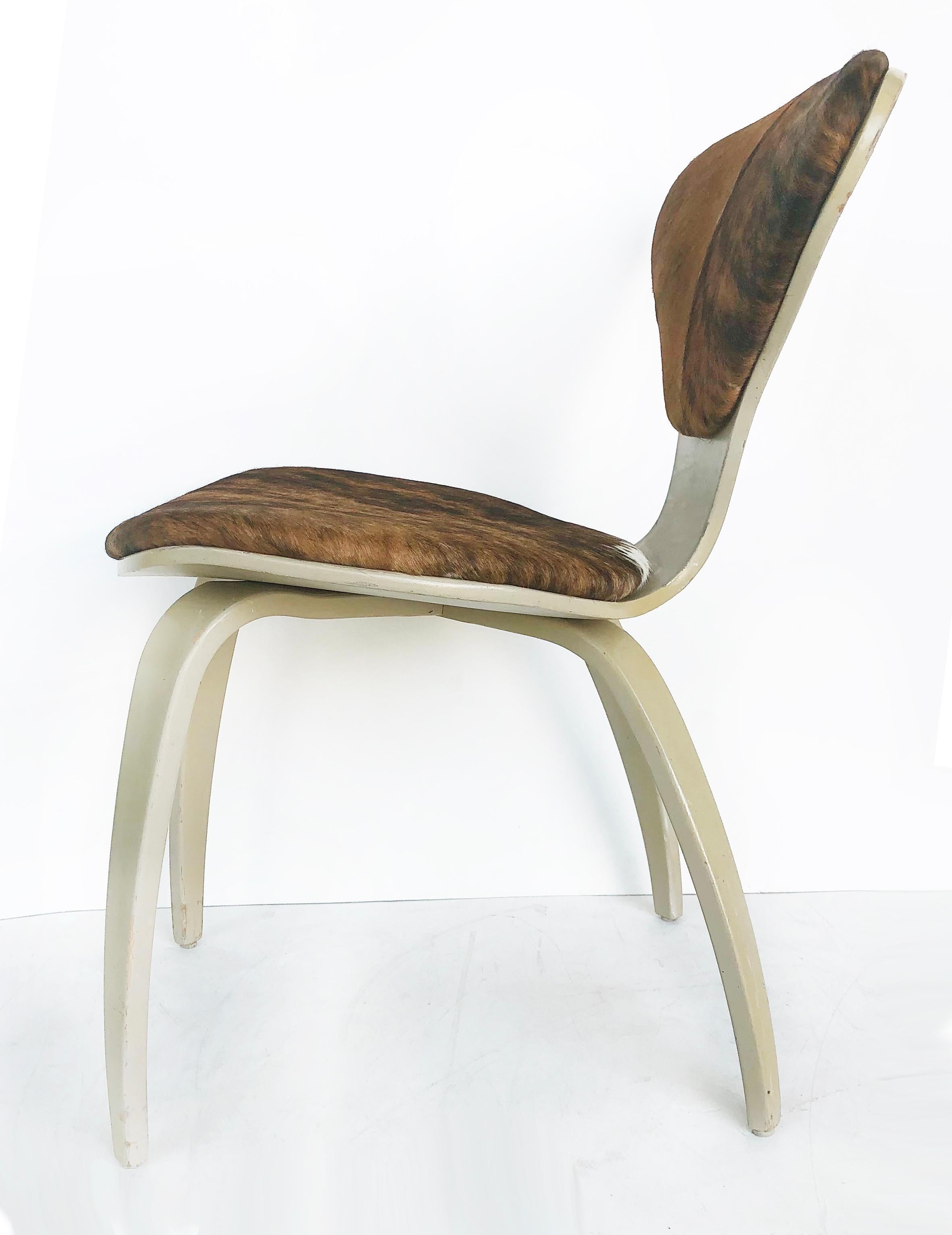 Norman Cherner Plycraft Chair Upholstered in Cowhide and Painted 2