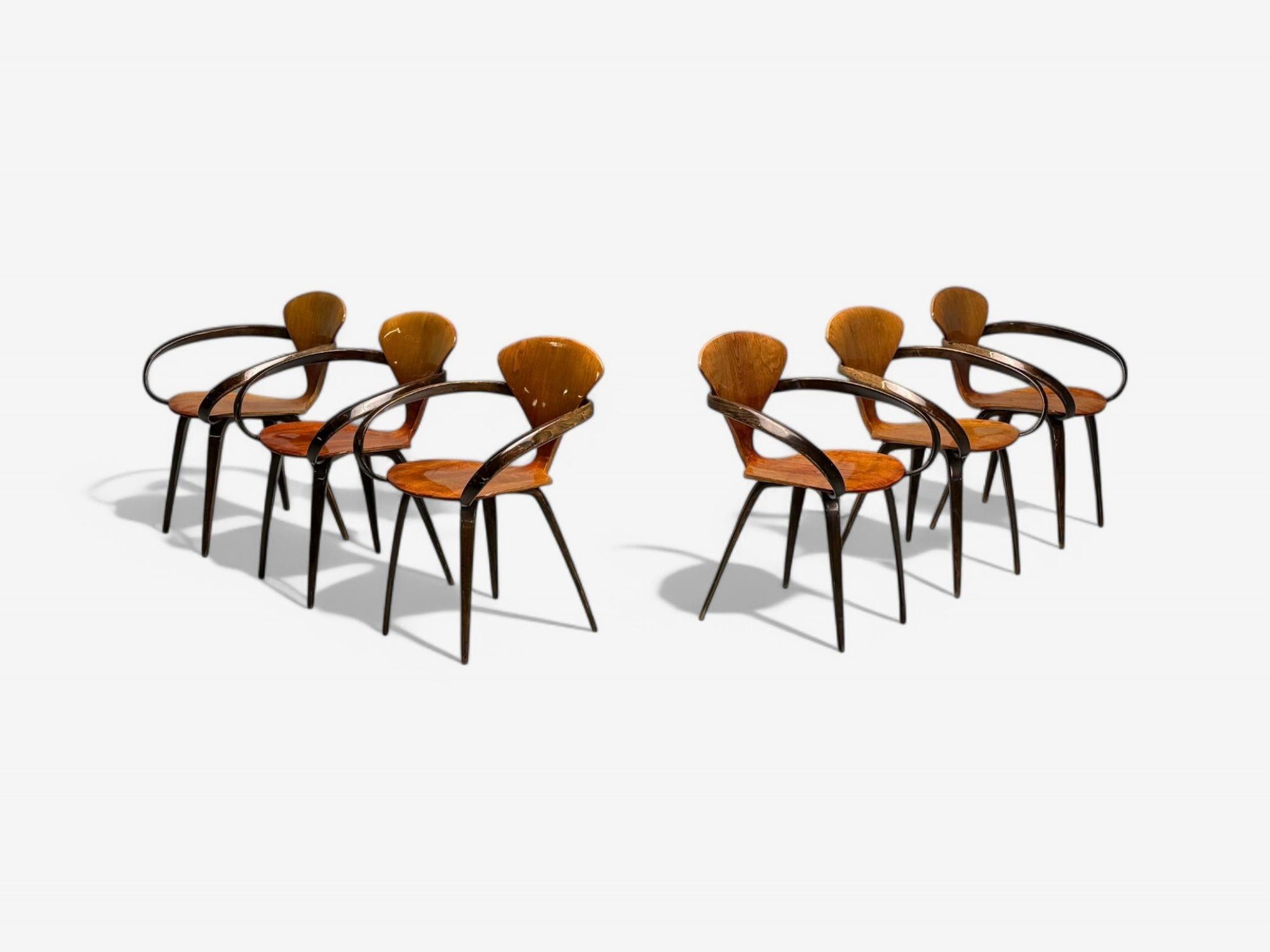 Norman Cherner, Plycraft, Mid-Century Modern, Six Pretzel Dining Arm Chairs, USA, 1960s

Six examples of of Norman Cherner's molded plywood 'Pretzel' armchairs. Originally introduced in 1958, the 