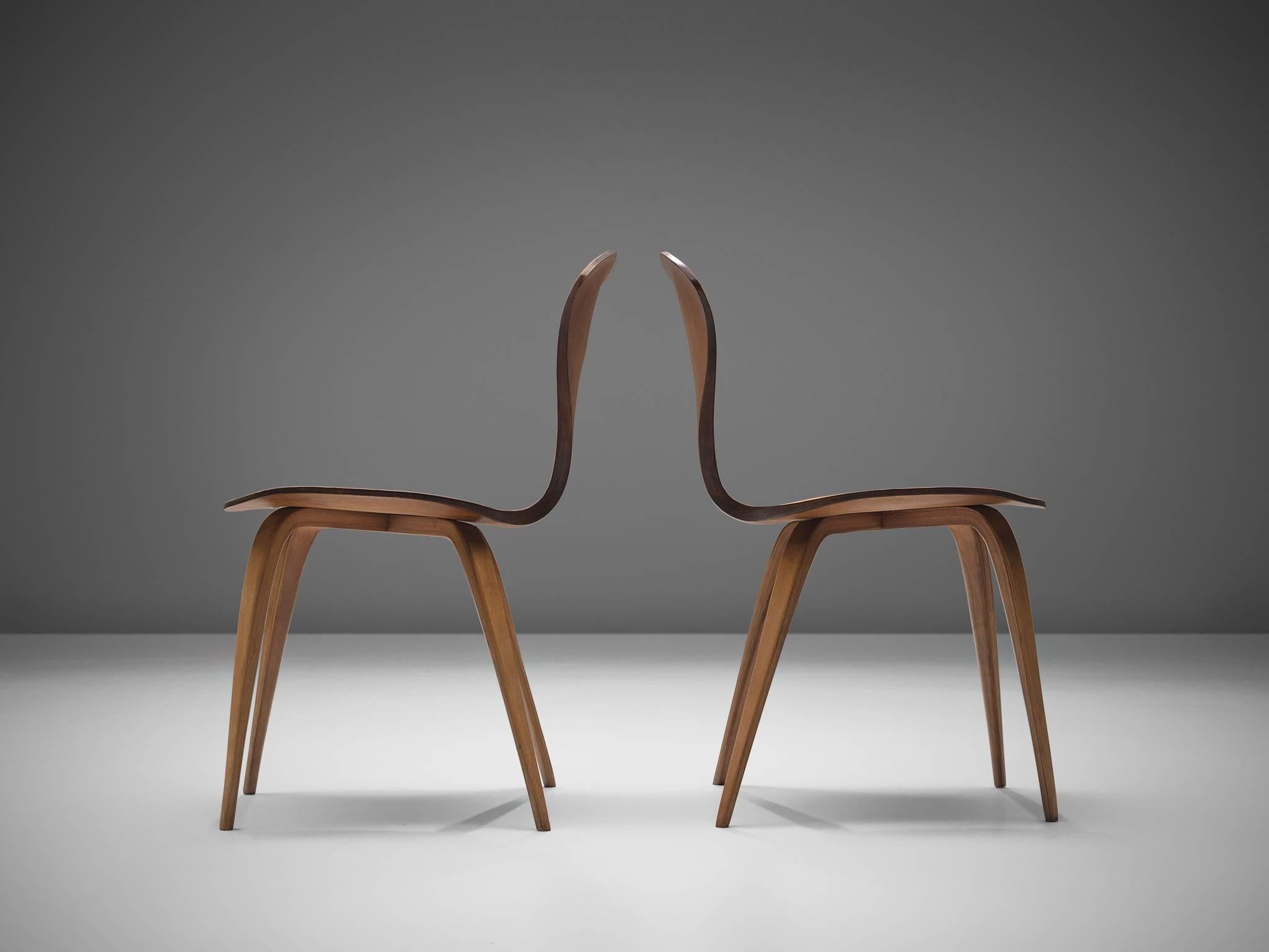 American Norman Cherner Two Side Chairs in Walnut