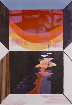 Norman Clifford Jaques (1922-2014), sérigraphie d'artiste, coucher de soleil de Manchester