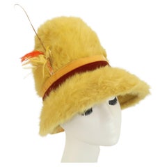 Vintage Norman Durand Golden Yellow Mohair Feathered Hat, 1960's