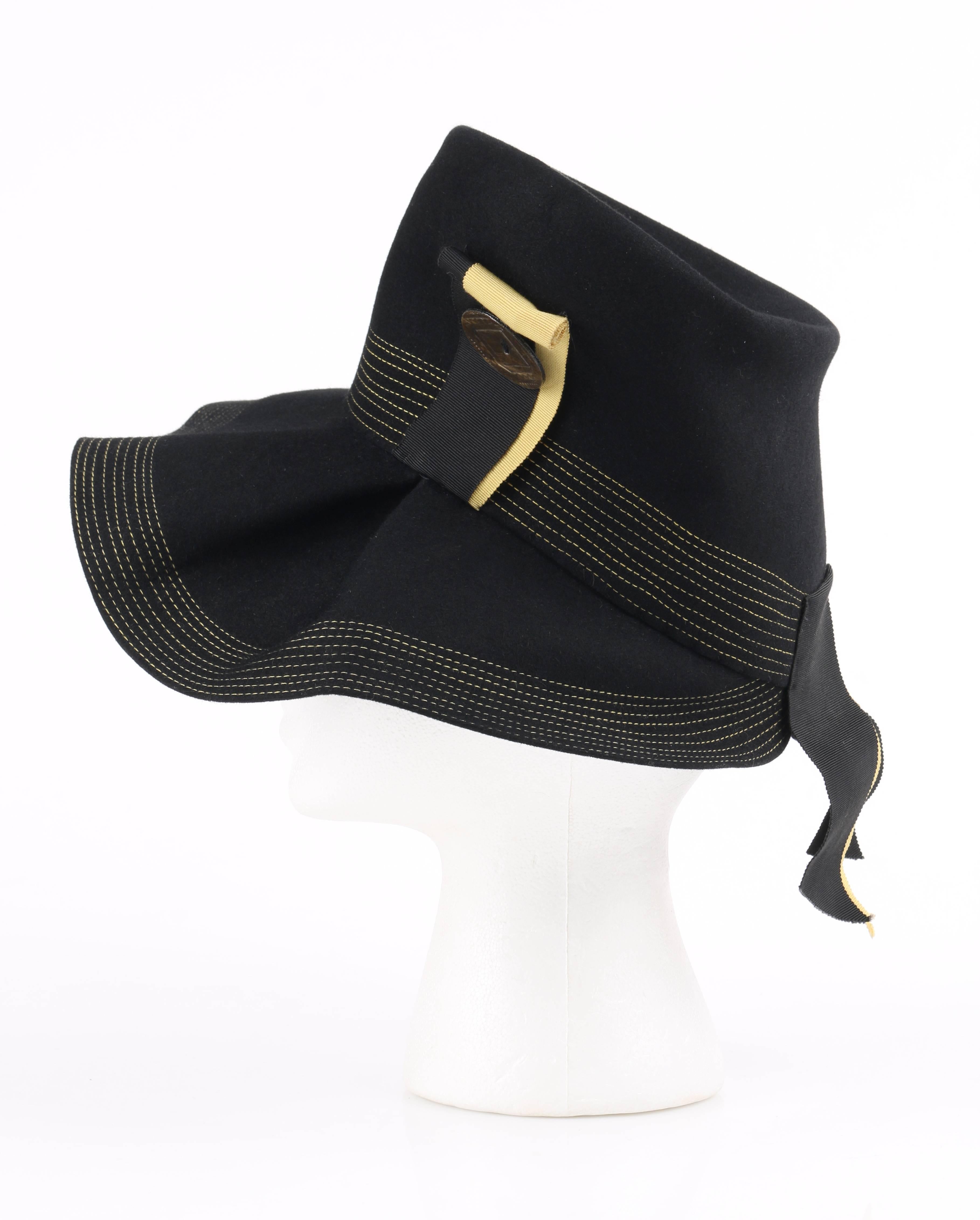 NORMAN DURAND Original c.1940's Black Fur Felt Asymmetrical Sculptural Hat In Excellent Condition In Thiensville, WI