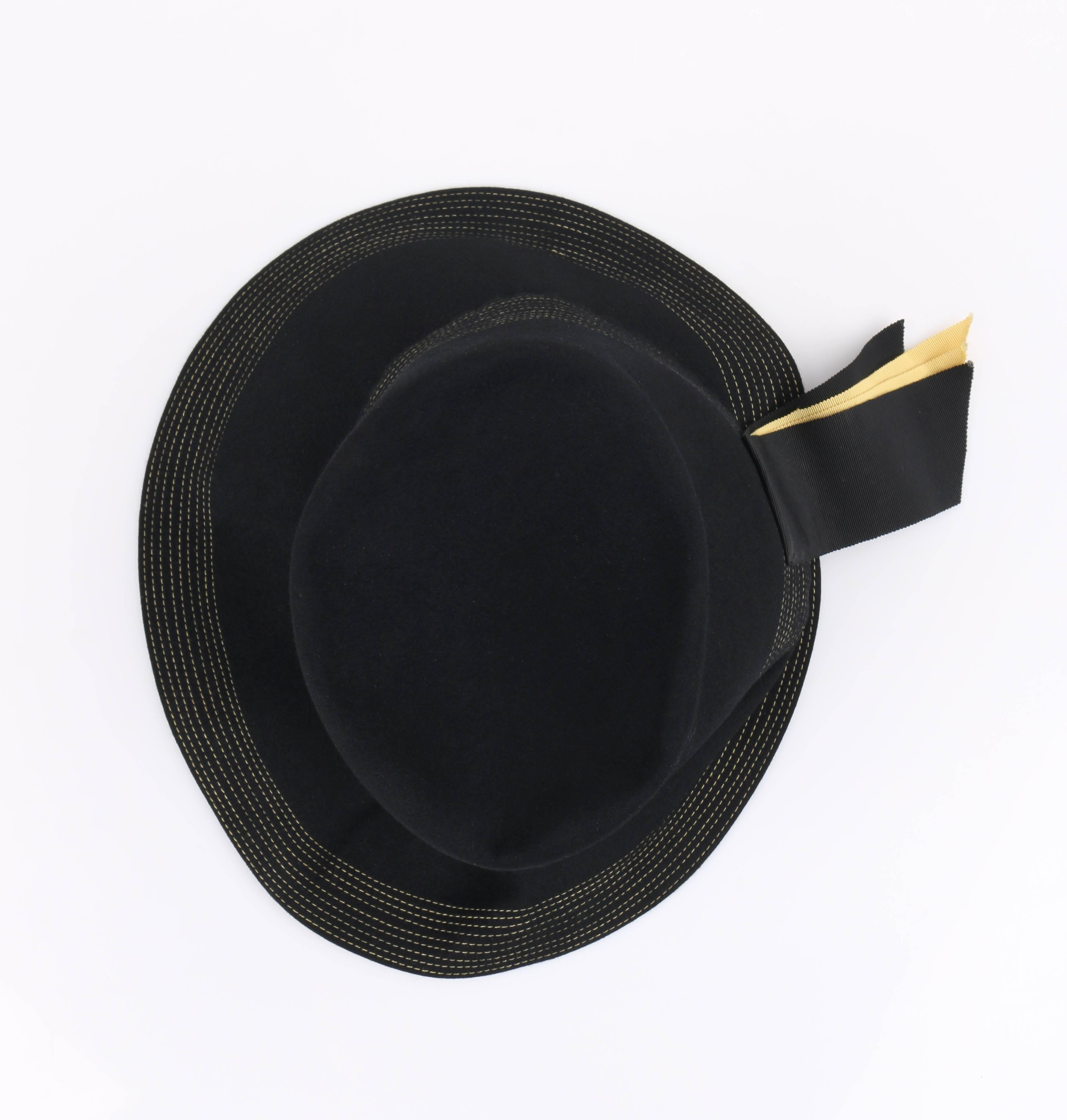 Women's NORMAN DURAND Original c.1940's Black Fur Felt Asymmetrical Sculptural Hat