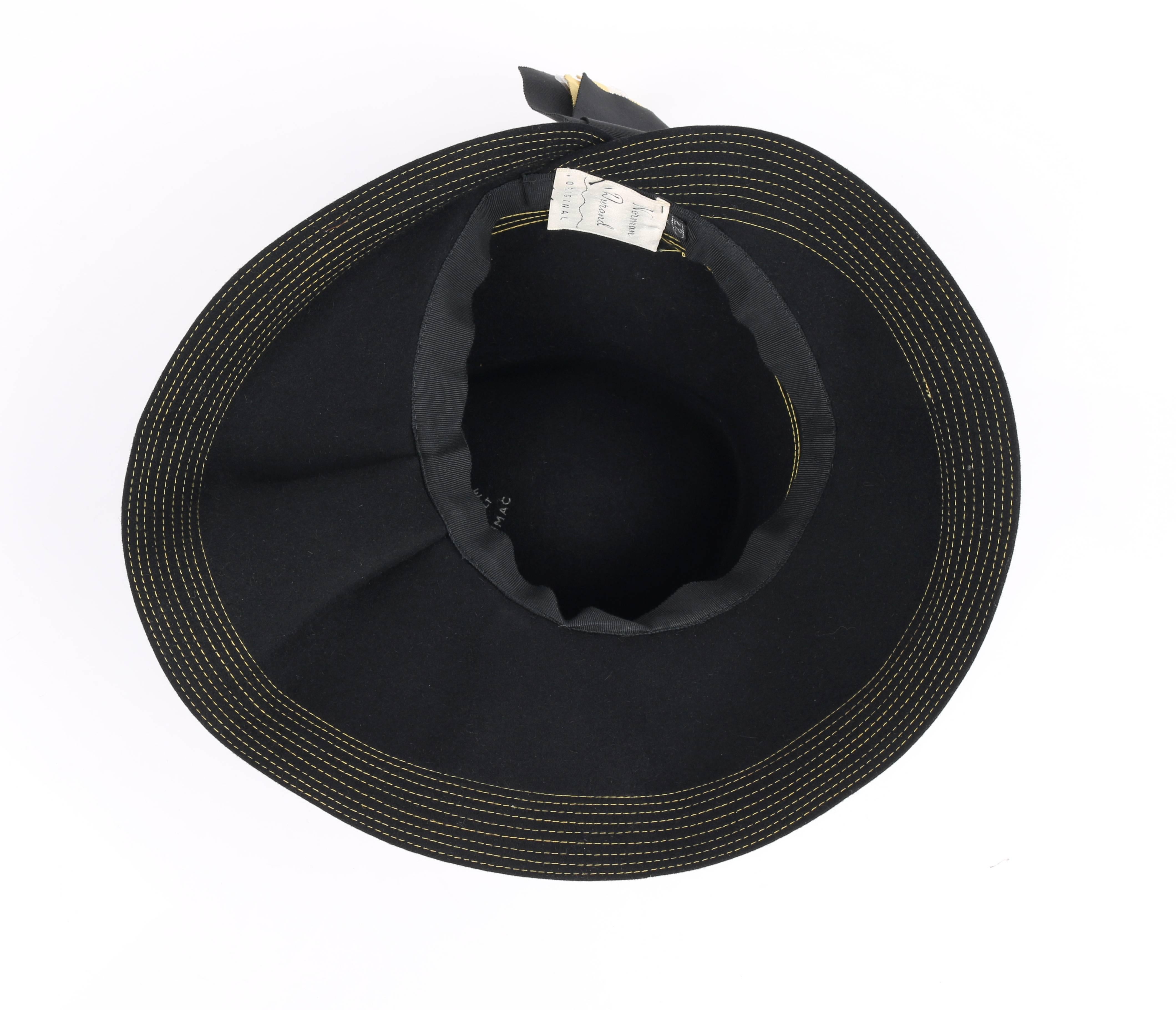NORMAN DURAND Original c.1940's Black Fur Felt Asymmetrical Sculptural Hat 1