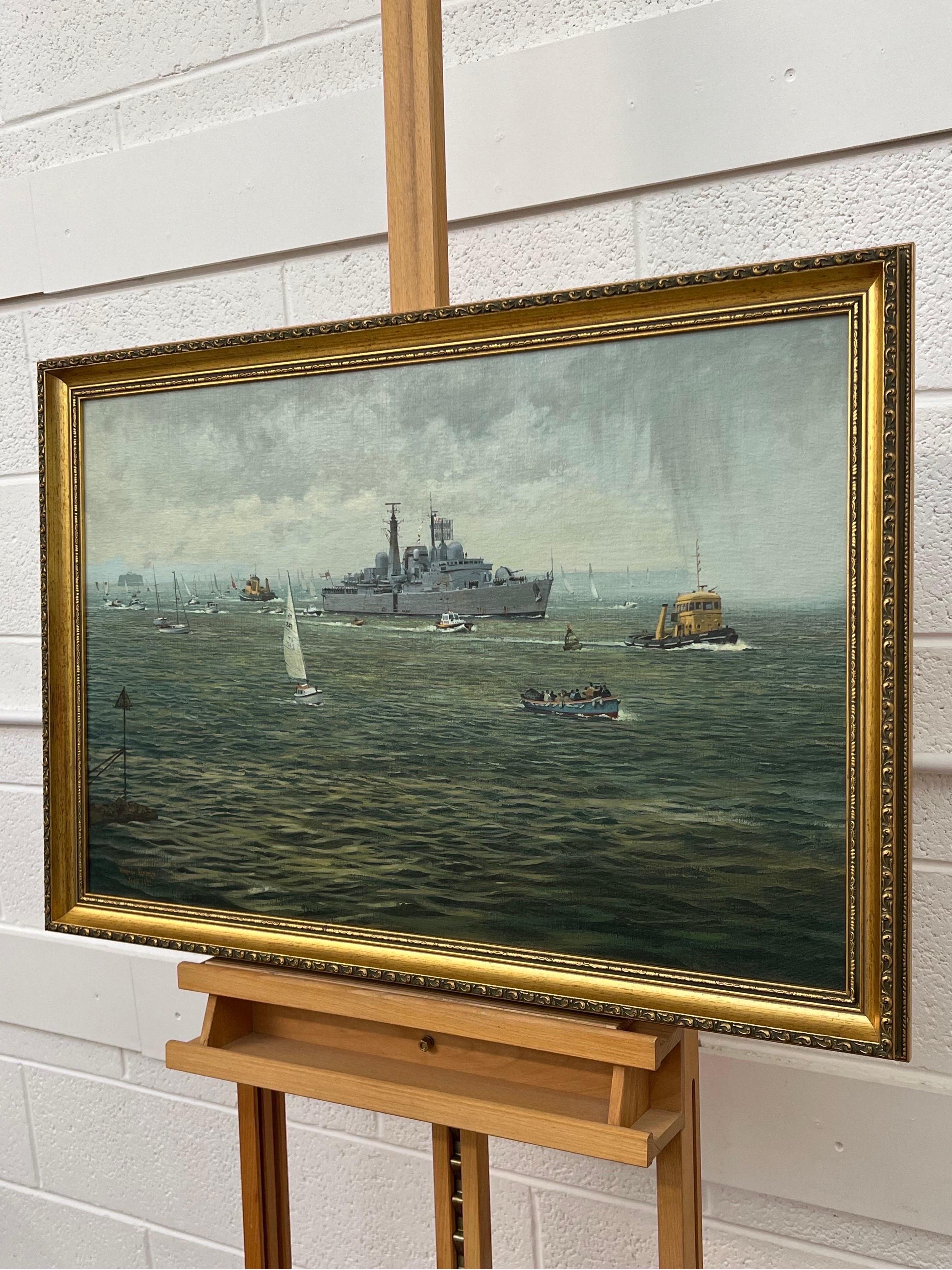HMS Glasgow kehrt von den Falklandinseln zurück - Schiffsszene Kriegsschiff und andere Schiffe des britischen Künstlers Norman Elford GRA (1931 - 2007) 

Kunst misst 29 x 20 Zoll 
Rahmen misst 33 x 23 Zoll 


