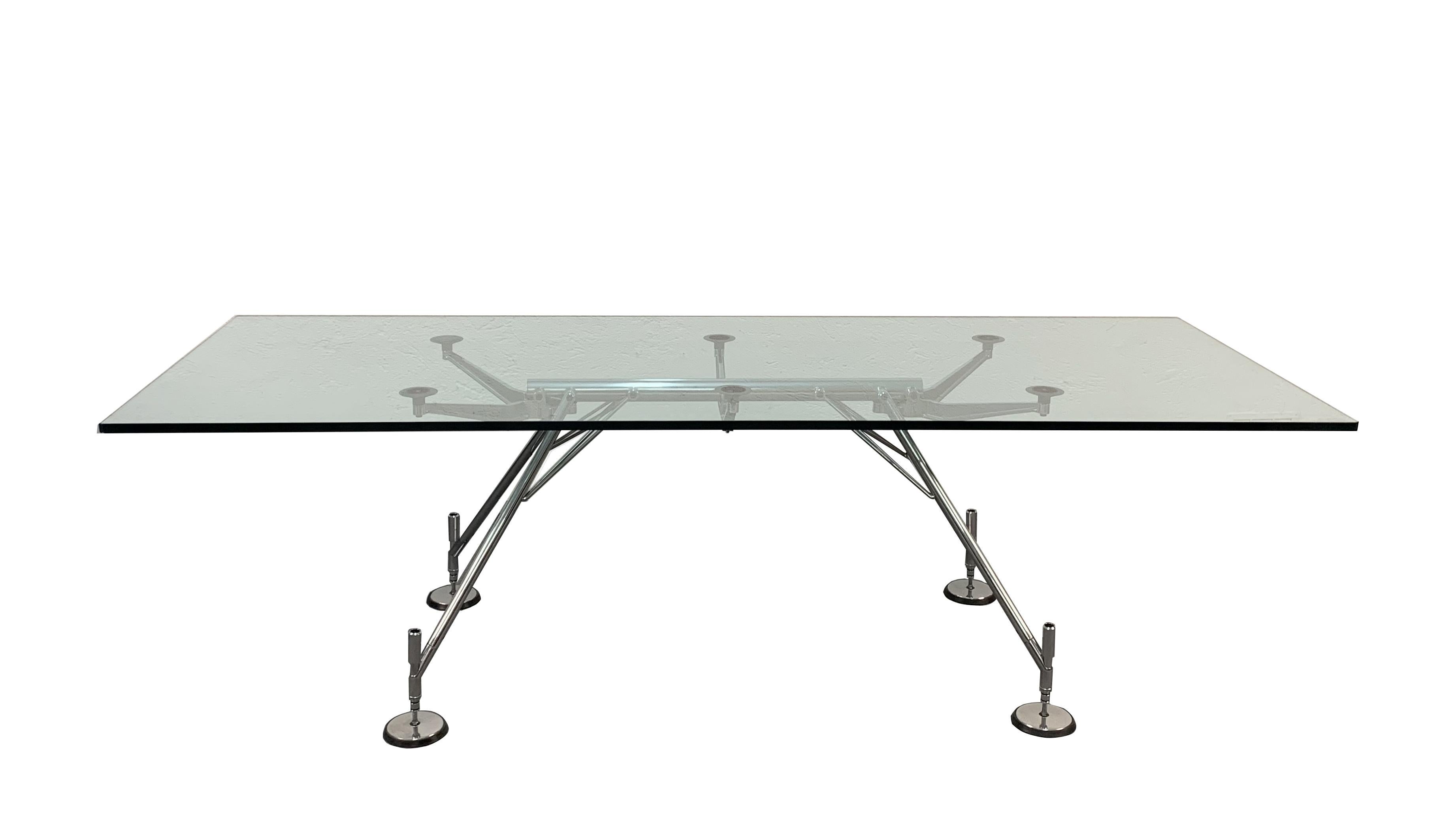 Mid-Century Modern Norman Foster Chromed Metal and Glass Nomos Dining Table for Tecno, Italy, 1986